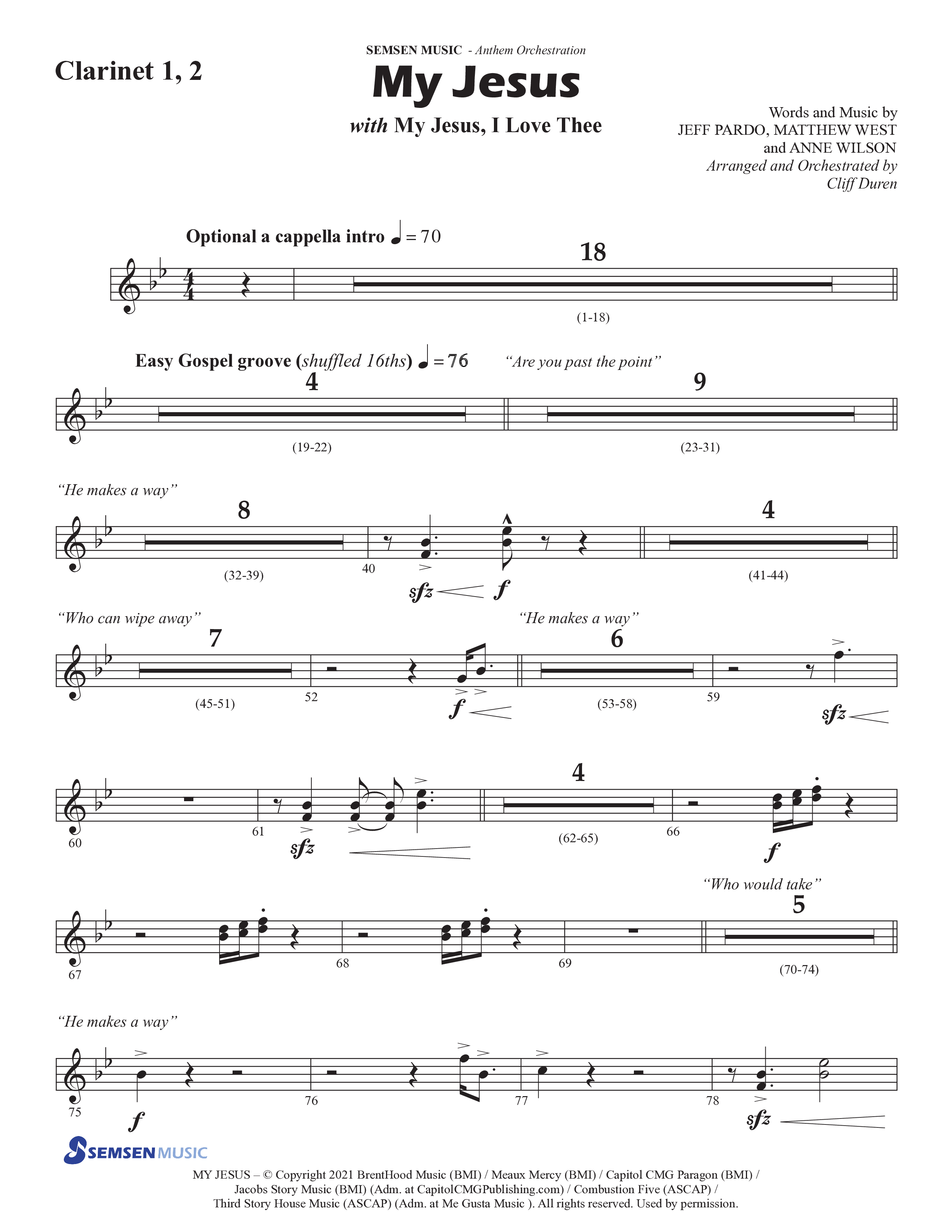 My Jesus (with My Jesus I Love Thee) (Choral Anthem SATB) Clarinet 1/2 (Semsen Music / Arr. Cliff Duren)