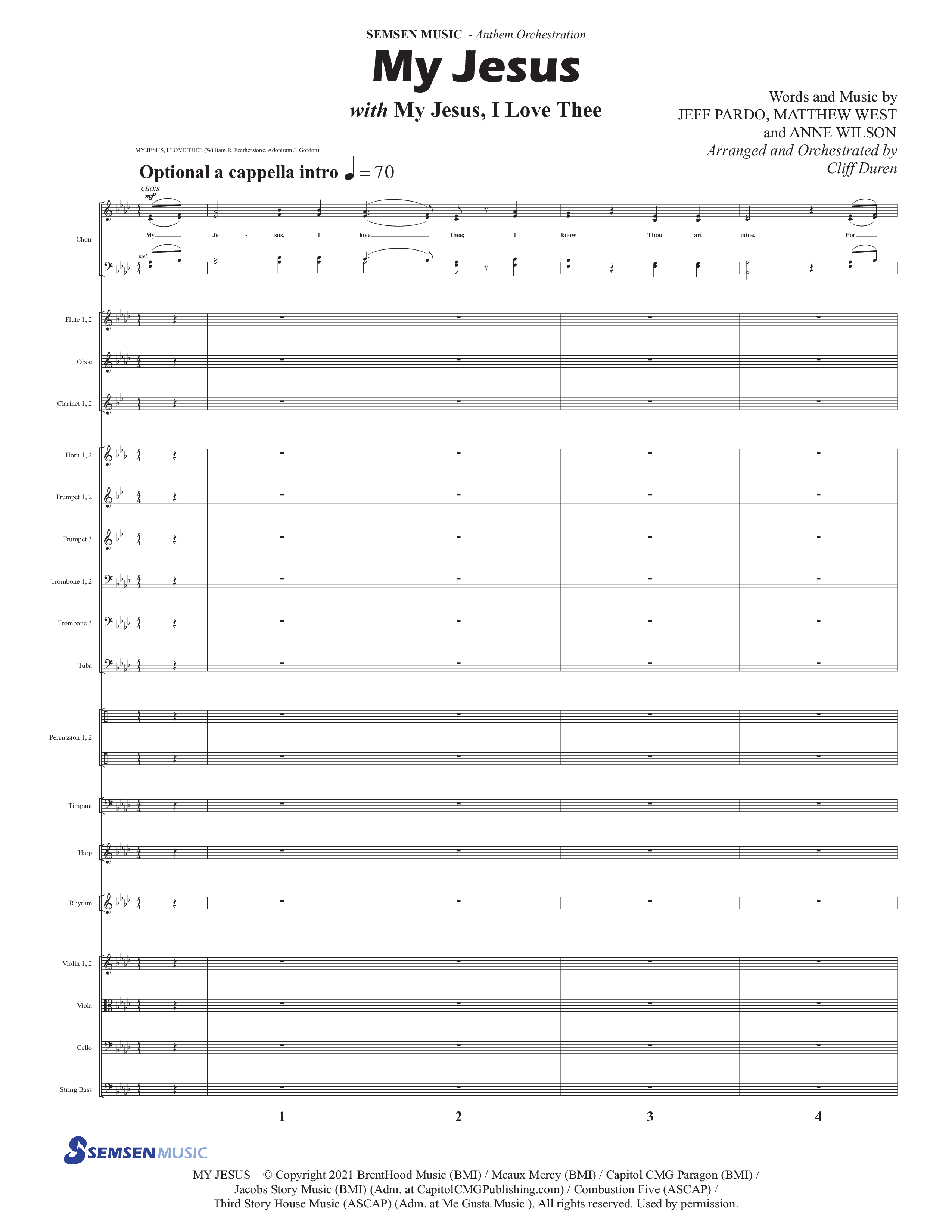 My Jesus (with My Jesus I Love Thee) (Choral Anthem SATB) Orchestration (Semsen Music / Arr. Cliff Duren)