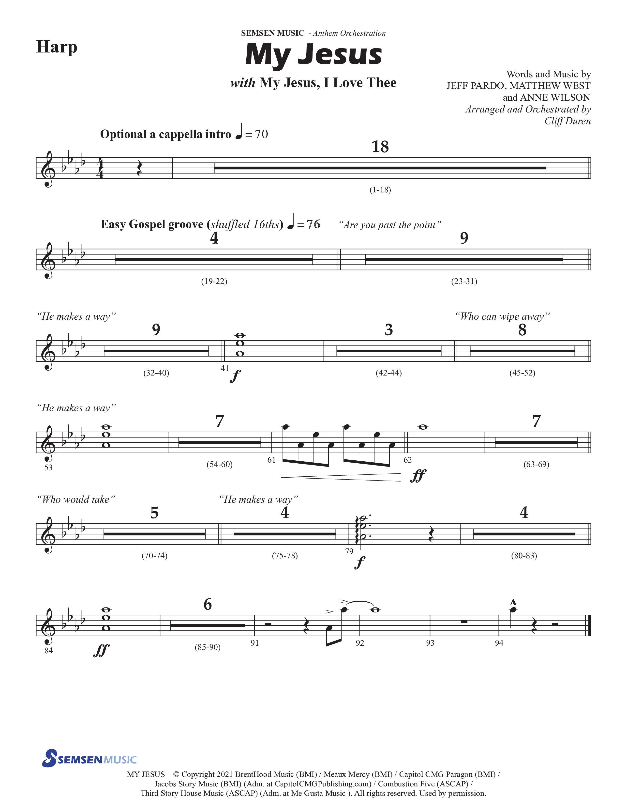 My Jesus (with My Jesus I Love Thee) (Choral Anthem SATB) Harp (Semsen Music / Arr. Cliff Duren)