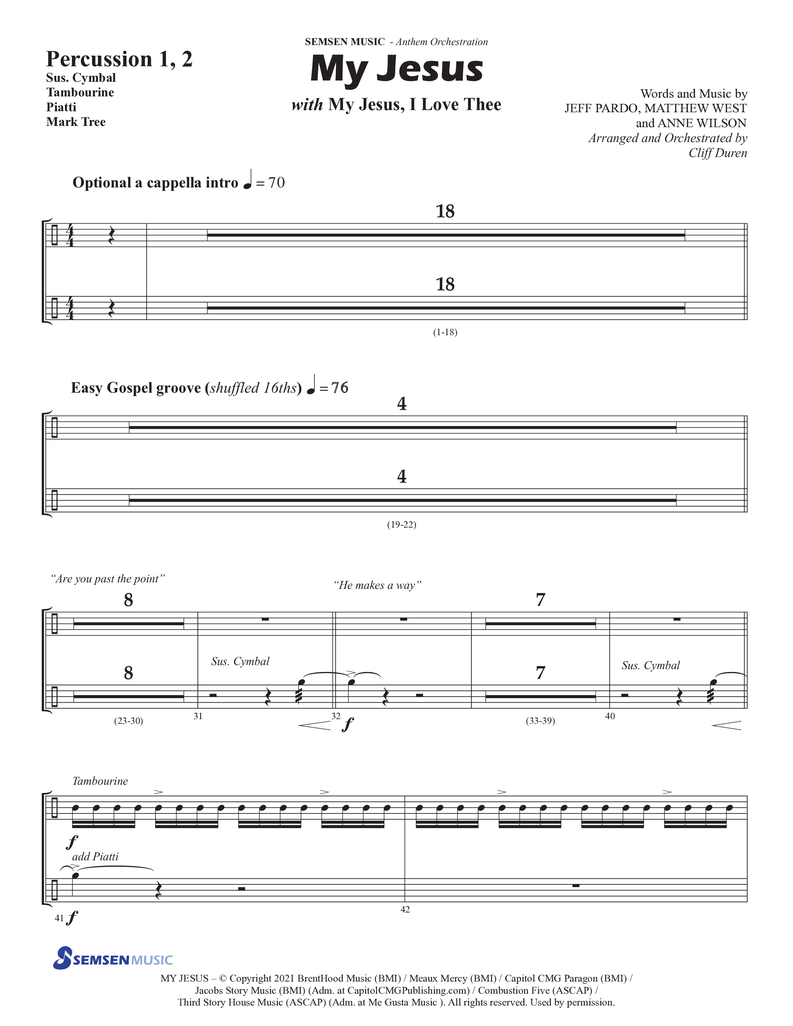 My Jesus (with My Jesus I Love Thee) (Choral Anthem SATB) Percussion 1/2 (Semsen Music / Arr. Cliff Duren)