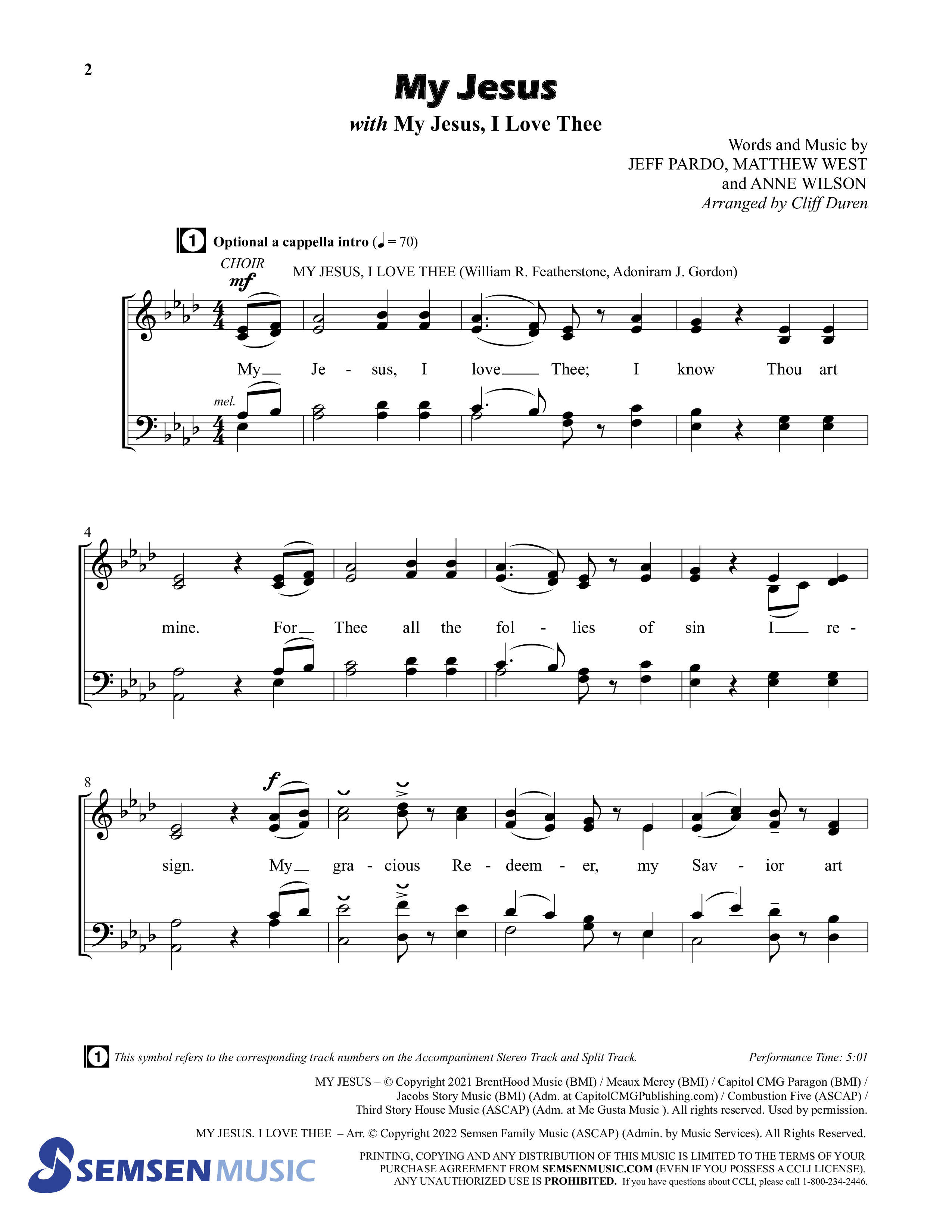 My Jesus (with My Jesus I Love Thee) (Choral Anthem SATB) Anthem (SATB/Piano) (Semsen Music / Arr. Cliff Duren)