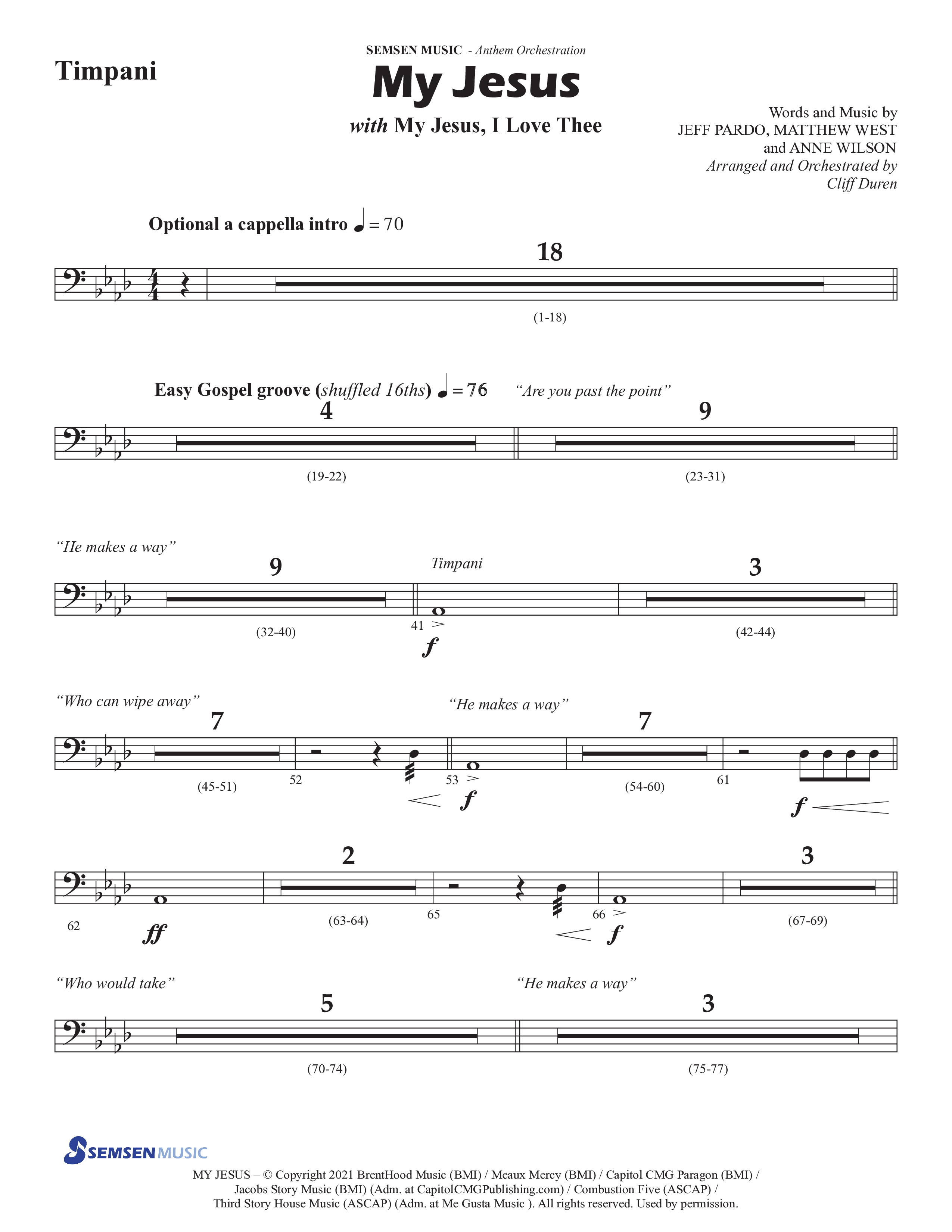 My Jesus (with My Jesus I Love Thee) (Choral Anthem SATB) Timpani (Semsen Music / Arr. Cliff Duren)