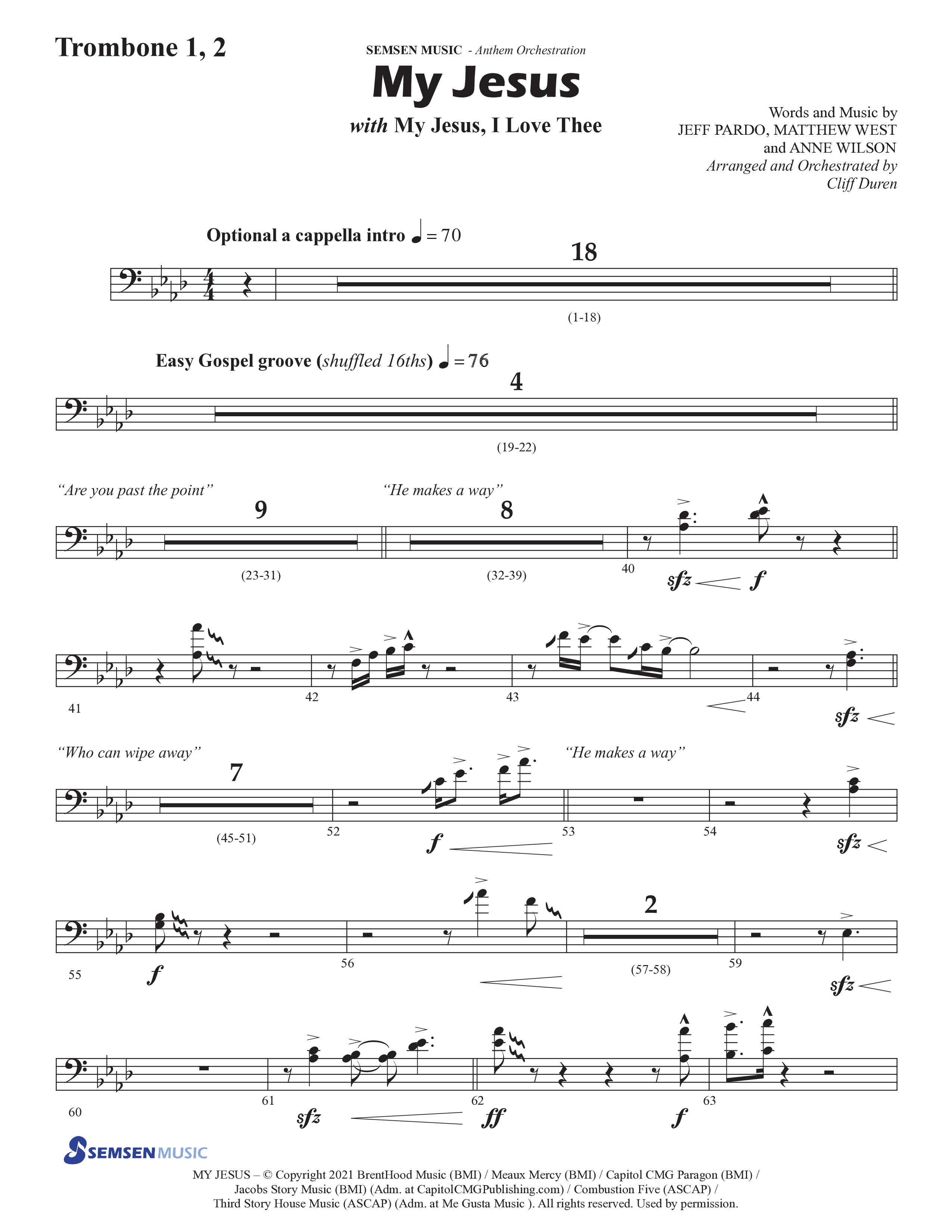 My Jesus (with My Jesus I Love Thee) (Choral Anthem SATB) Trombone 1/2 (Semsen Music / Arr. Cliff Duren)