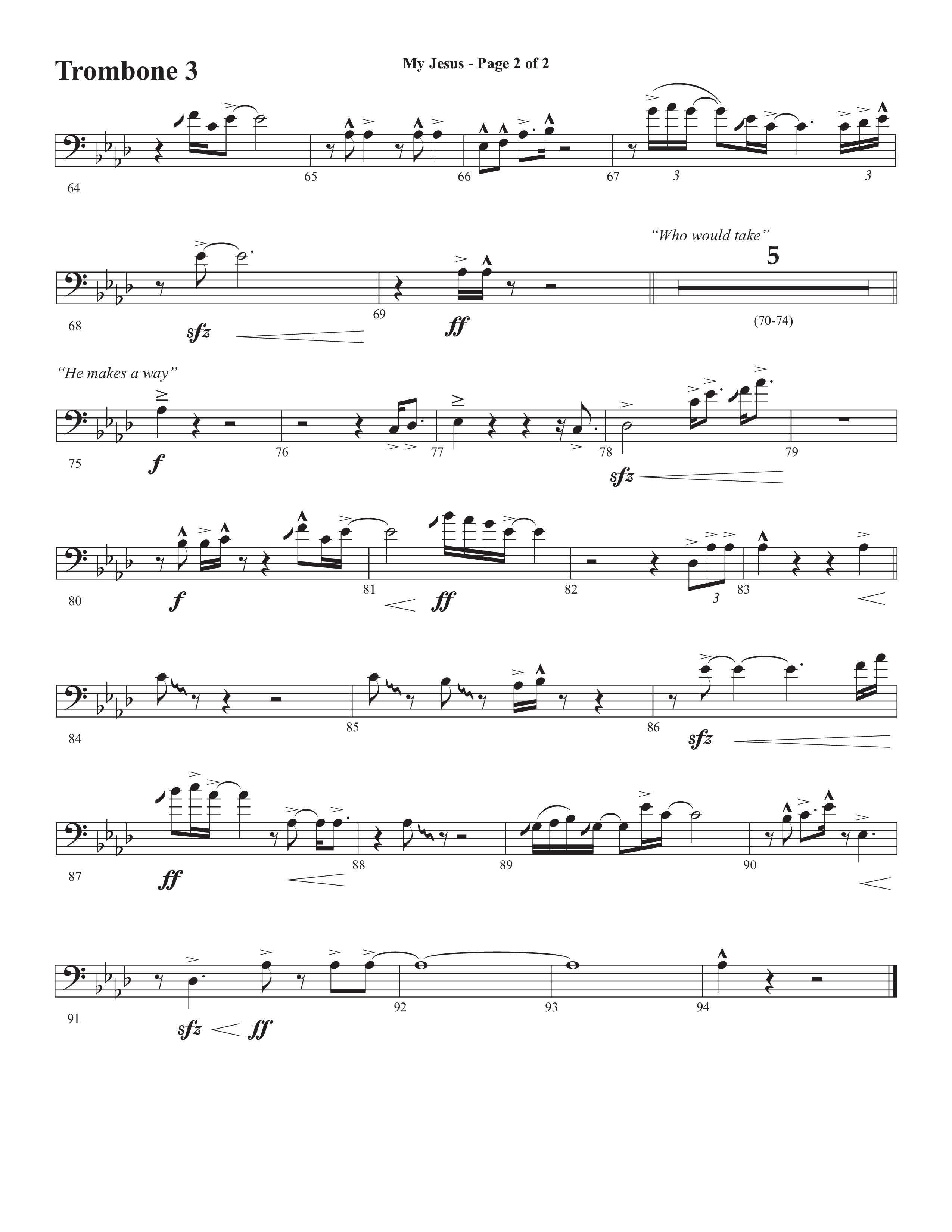 My Jesus (with My Jesus I Love Thee) (Choral Anthem SATB) Trombone 3 (Semsen Music / Arr. Cliff Duren)