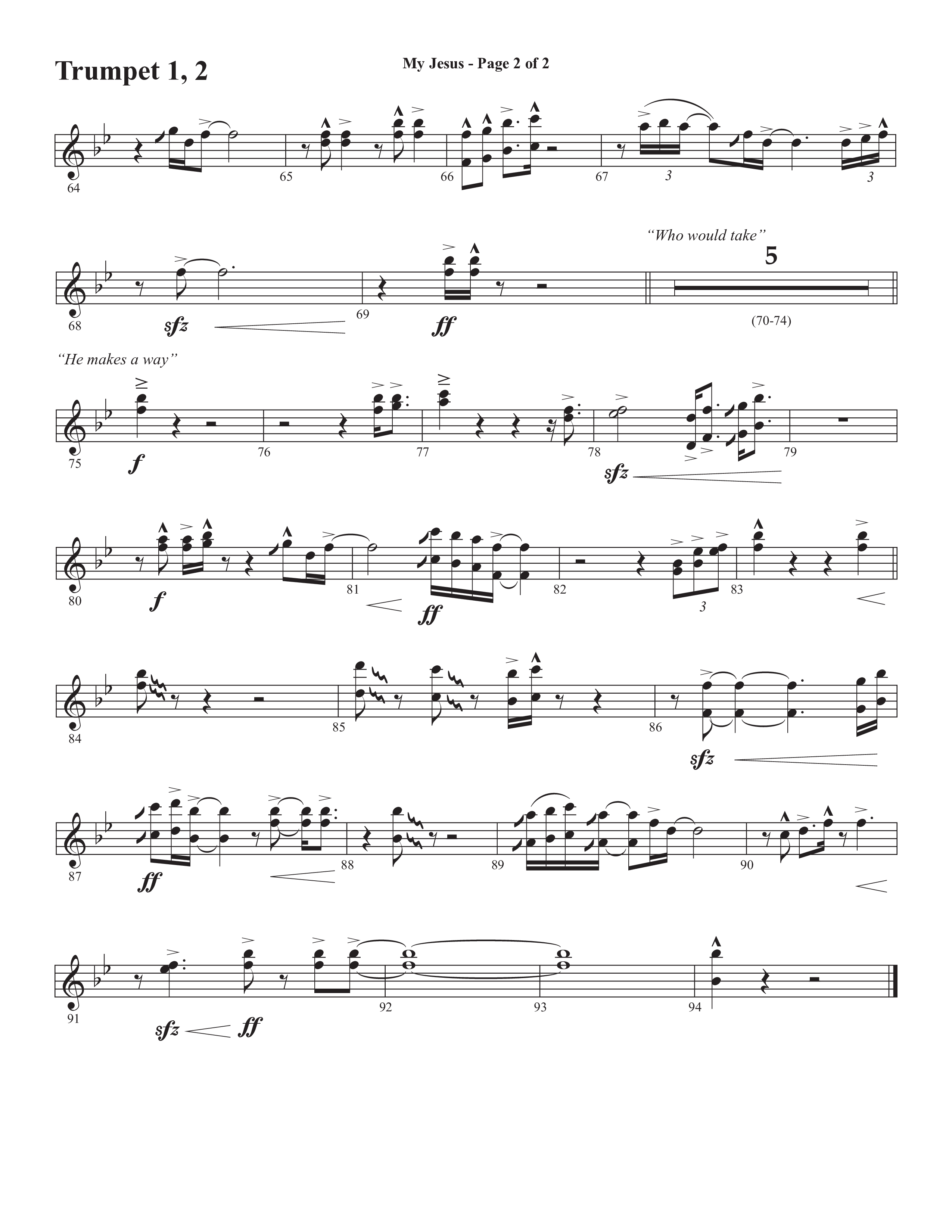 My Jesus (with My Jesus I Love Thee) (Choral Anthem SATB) Trumpet 1,2 (Semsen Music / Arr. Cliff Duren)