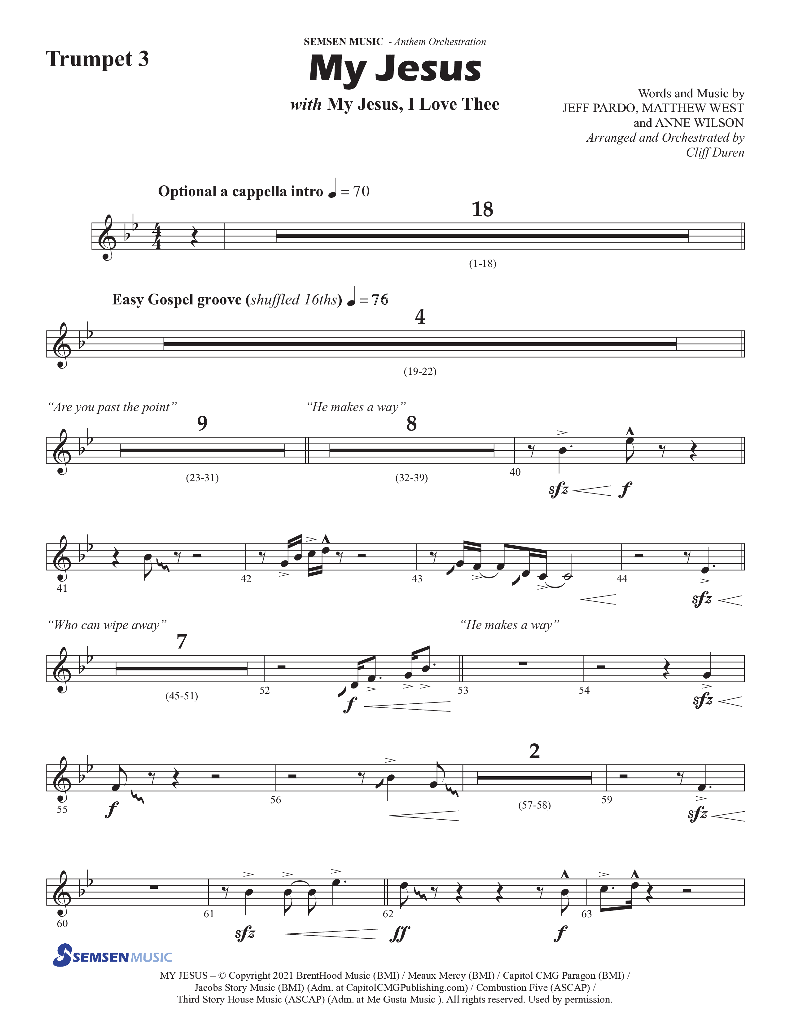 My Jesus (with My Jesus I Love Thee) (Choral Anthem SATB) Trumpet 3 (Semsen Music / Arr. Cliff Duren)