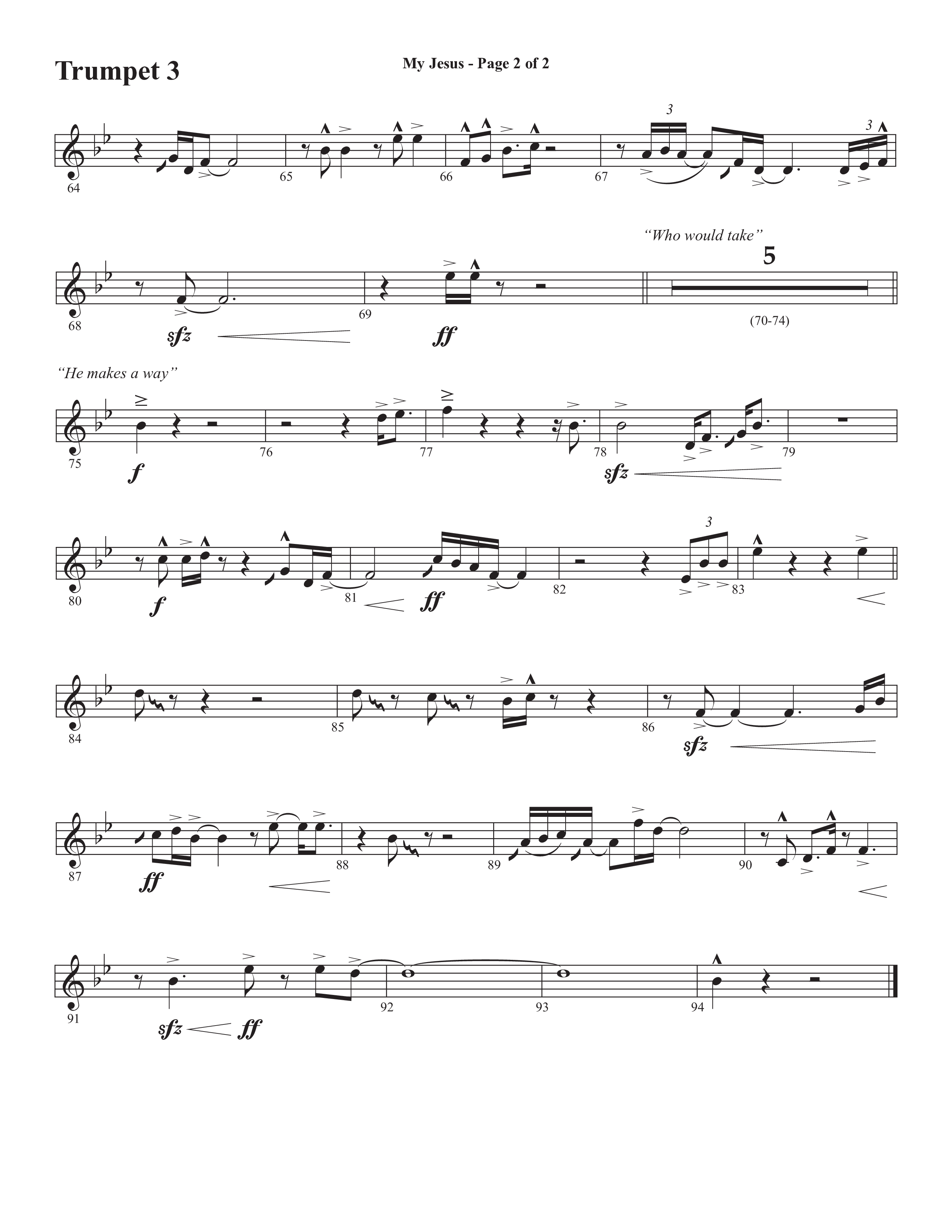 My Jesus (with My Jesus I Love Thee) (Choral Anthem SATB) Trumpet 3 (Semsen Music / Arr. Cliff Duren)