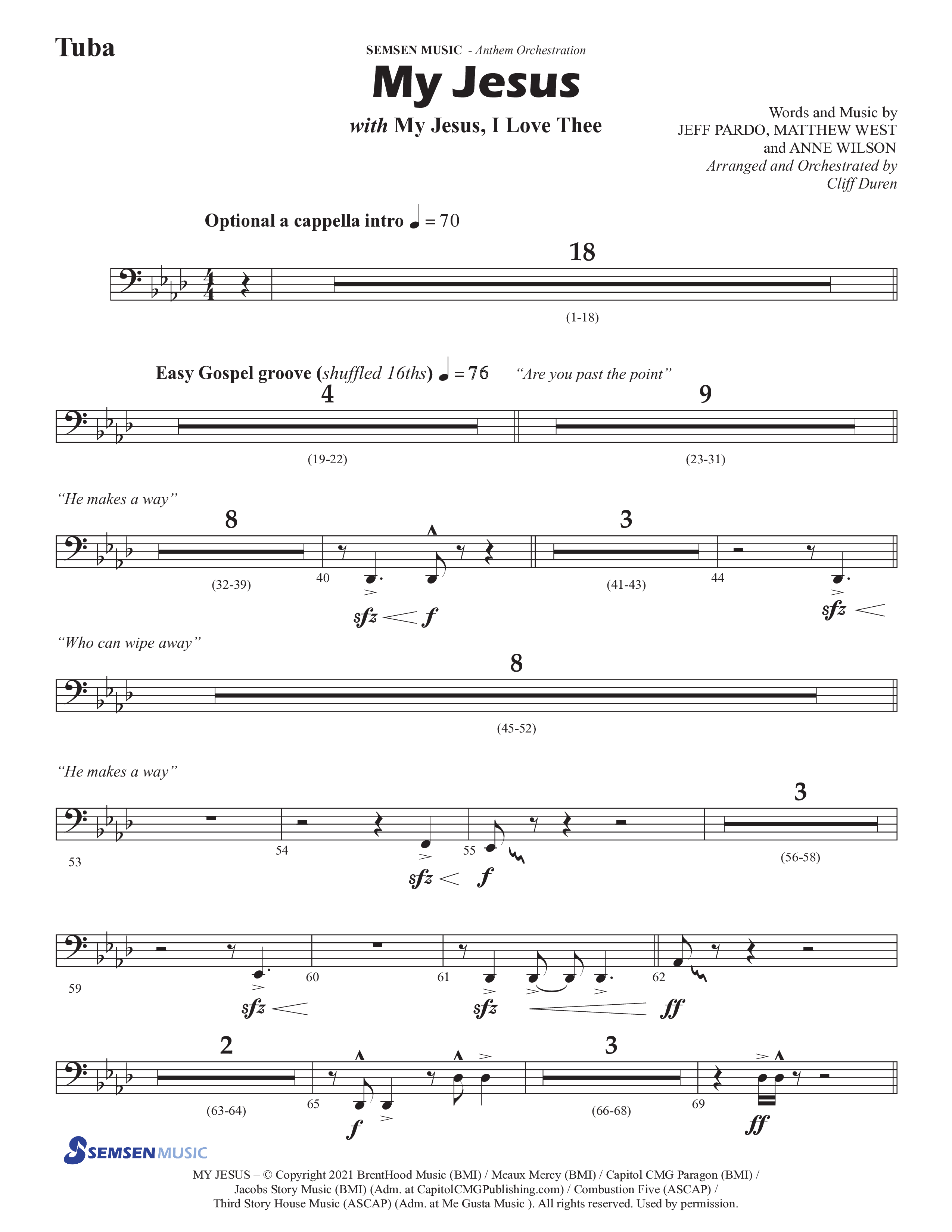 My Jesus (with My Jesus I Love Thee) (Choral Anthem SATB) Tuba (Semsen Music / Arr. Cliff Duren)