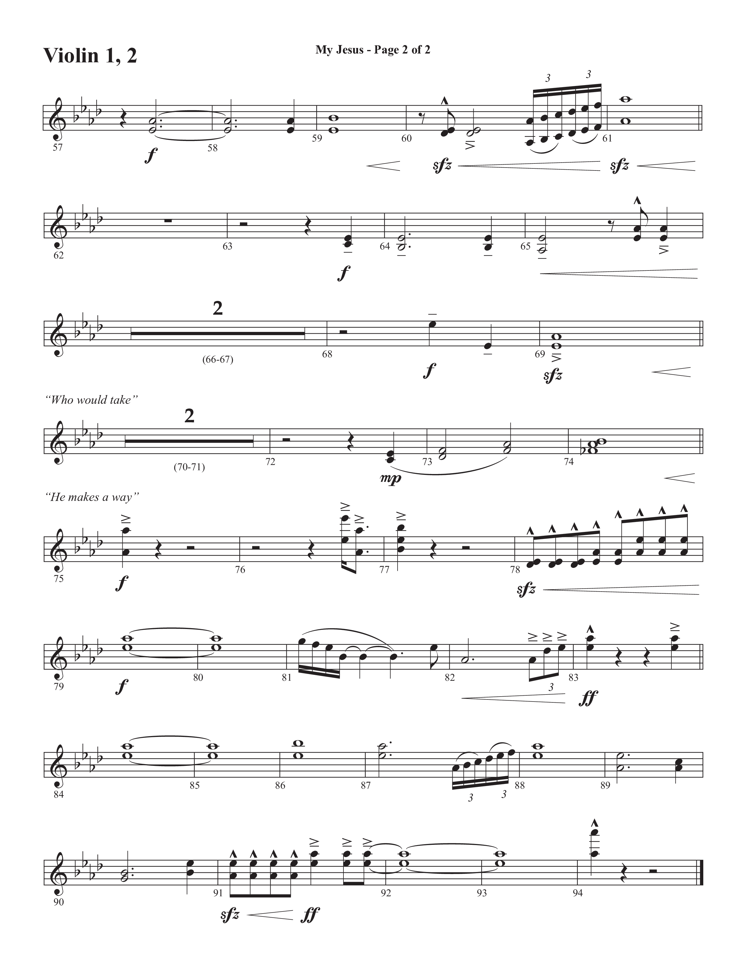 My Jesus (with My Jesus I Love Thee) (Choral Anthem SATB) Violin 1/2 (Semsen Music / Arr. Cliff Duren)