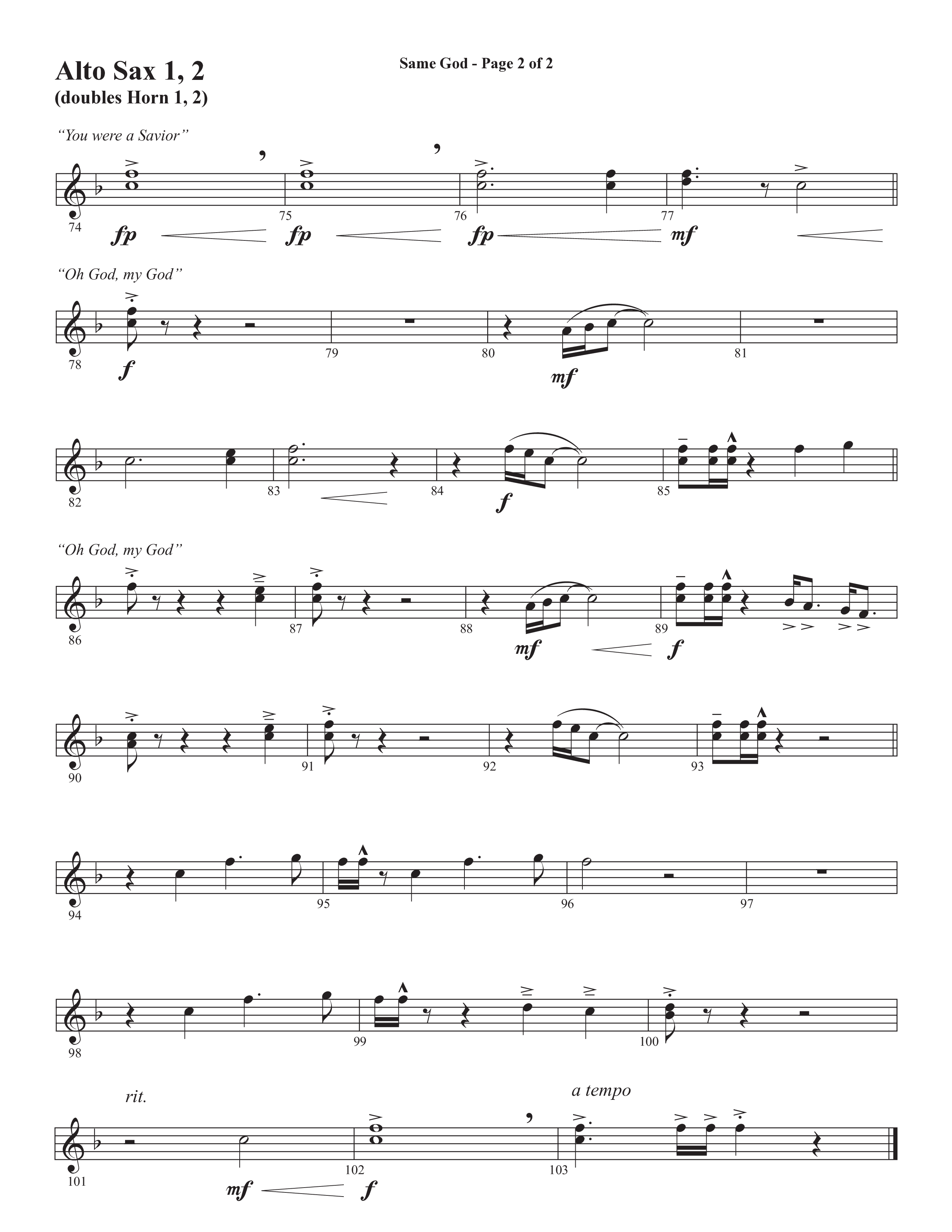 Same God (Choral Anthem SATB) Alto Sax 1/2 (Semsen Music / Arr. Phil Nitz)