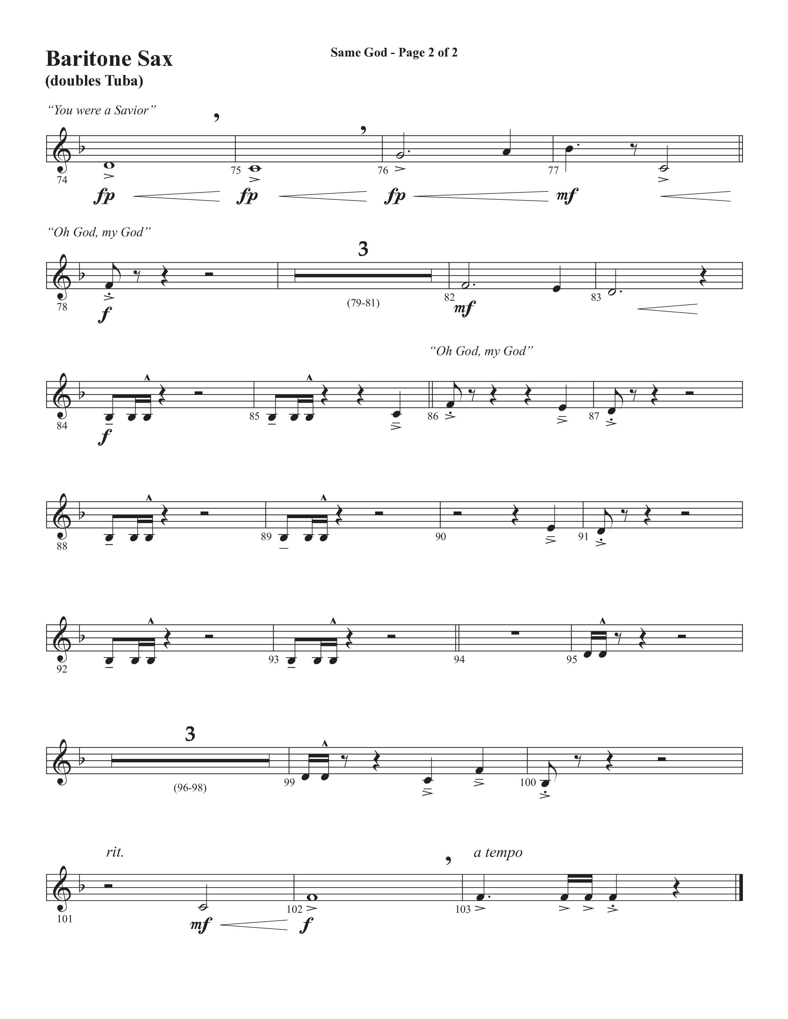 Same God (Choral Anthem SATB) Bari Sax (Semsen Music / Arr. Phil Nitz)