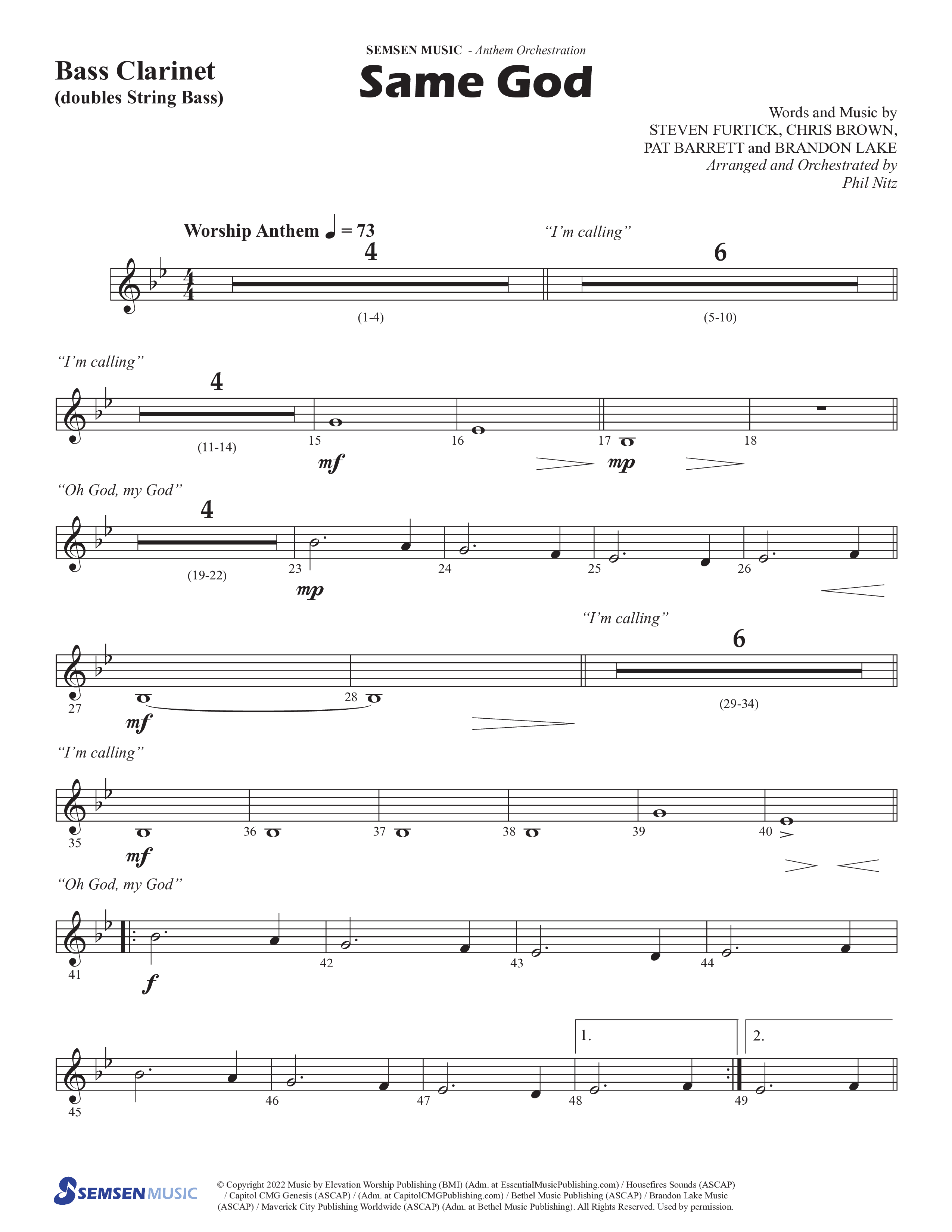 Same God (Choral Anthem SATB) Bass Clarinet (Semsen Music / Arr. Phil Nitz)