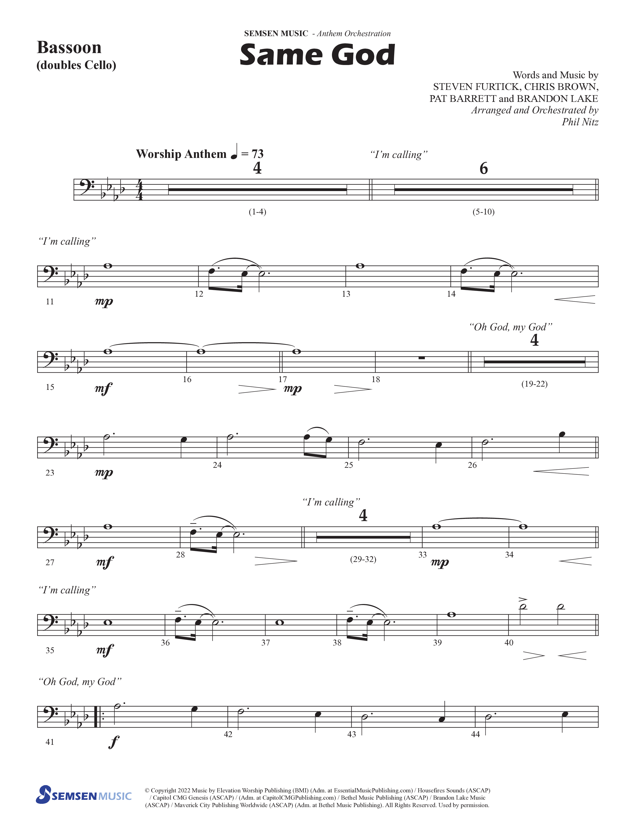 Same God (Choral Anthem SATB) Bassoon (Semsen Music / Arr. Phil Nitz)