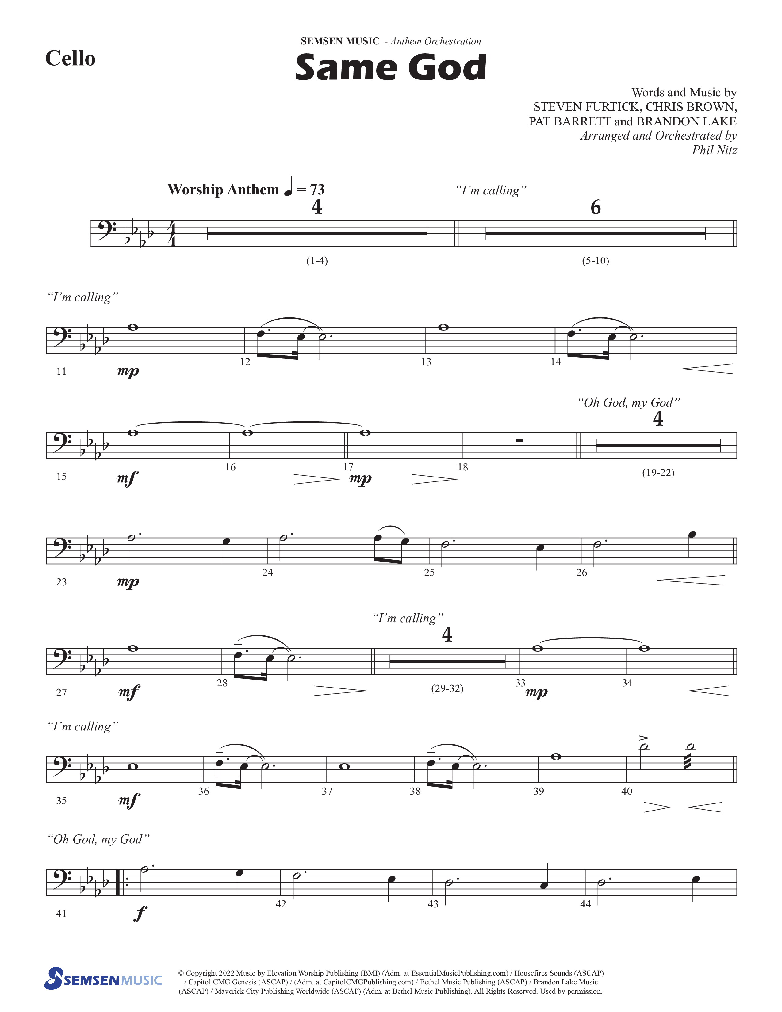 Same God (Choral Anthem SATB) Cello (Semsen Music / Arr. Phil Nitz)
