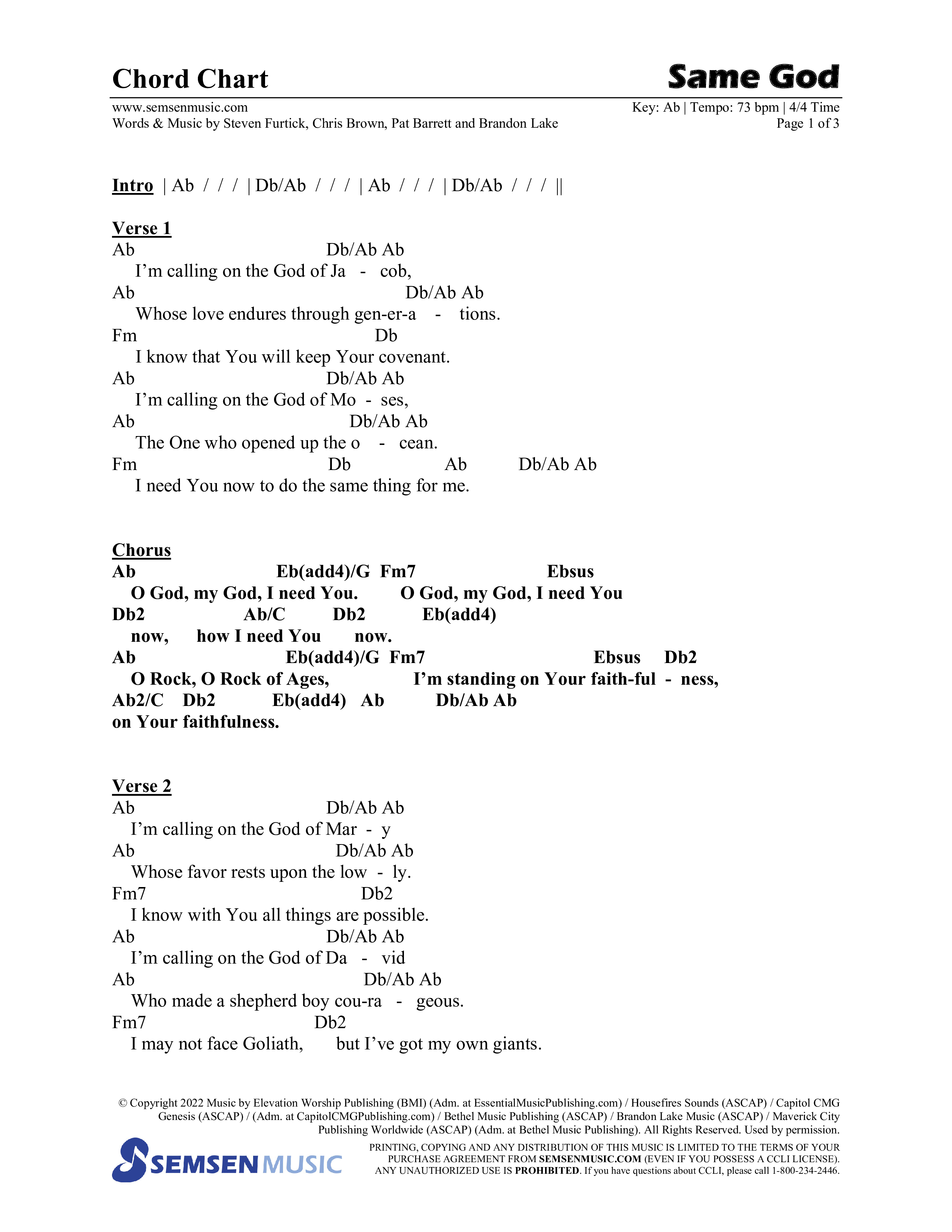 Same God (Choral Anthem SATB) Chords & Lead Sheet (Semsen Music / Arr. Phil Nitz)