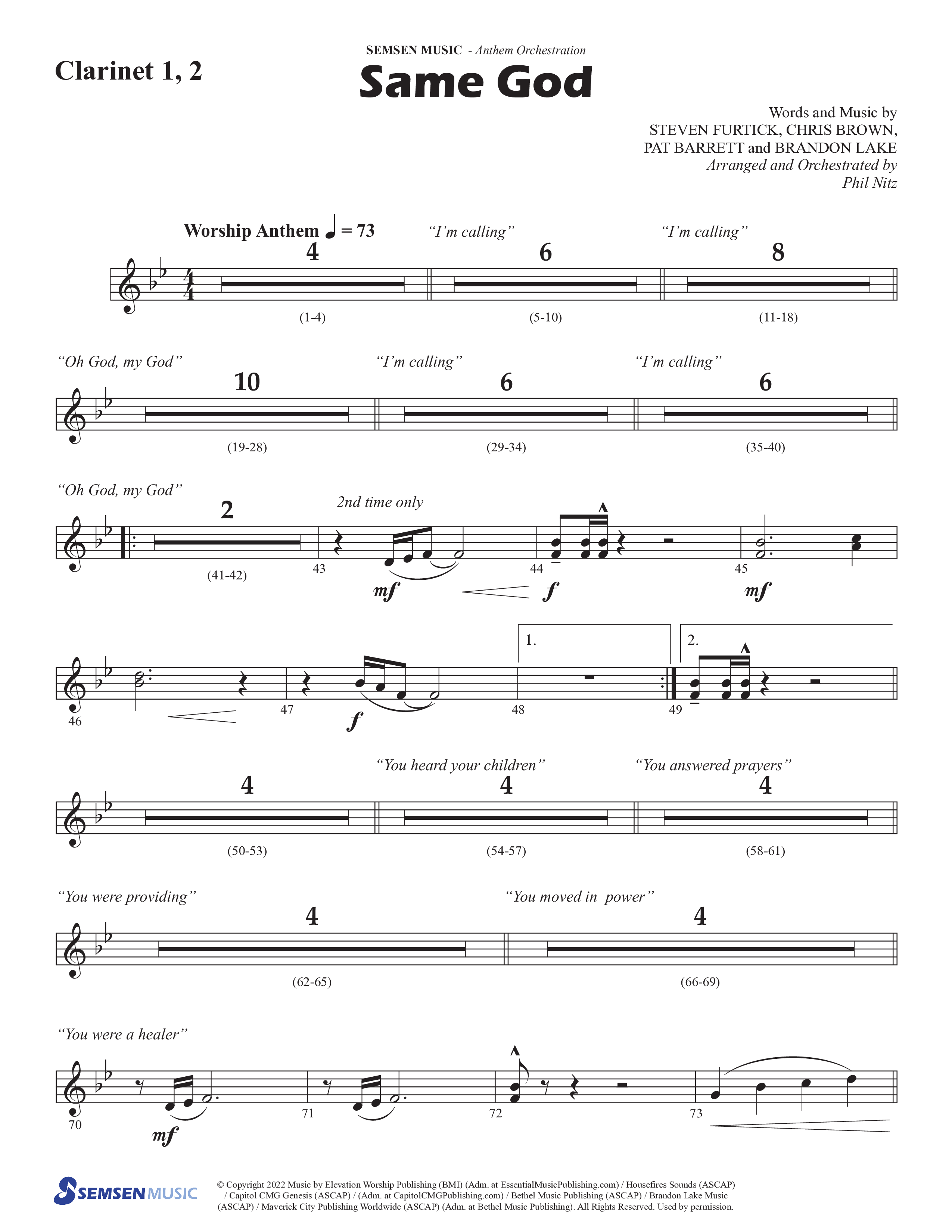 Same God (Choral Anthem SATB) Clarinet 1/2 (Semsen Music / Arr. Phil Nitz)
