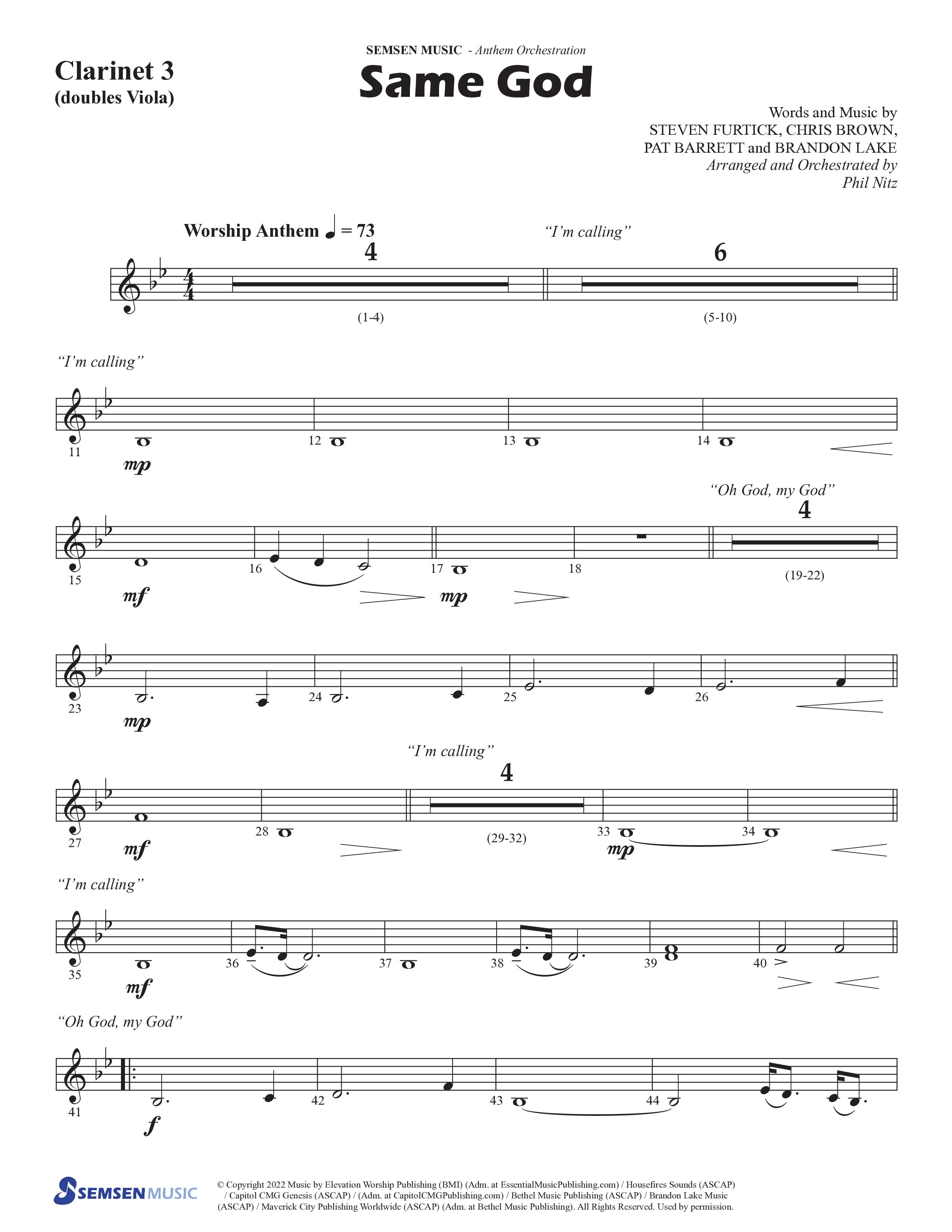 Same God (Choral Anthem SATB) Clarinet 3 (Semsen Music / Arr. Phil Nitz)