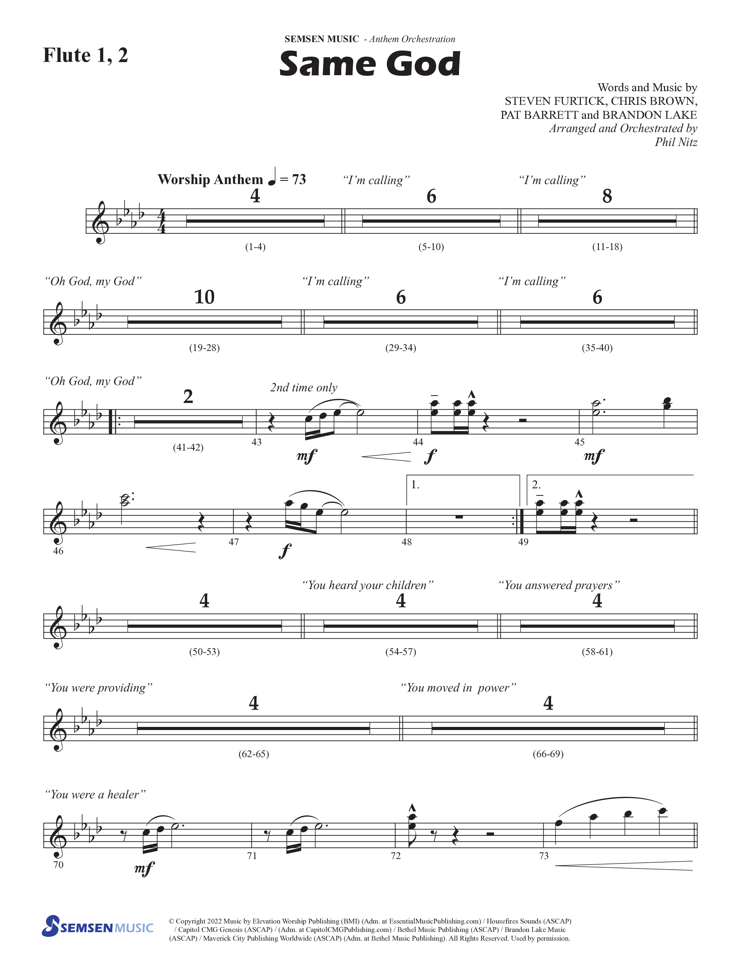 Same God (Choral Anthem SATB) Flute 1/2 (Semsen Music / Arr. Phil Nitz)