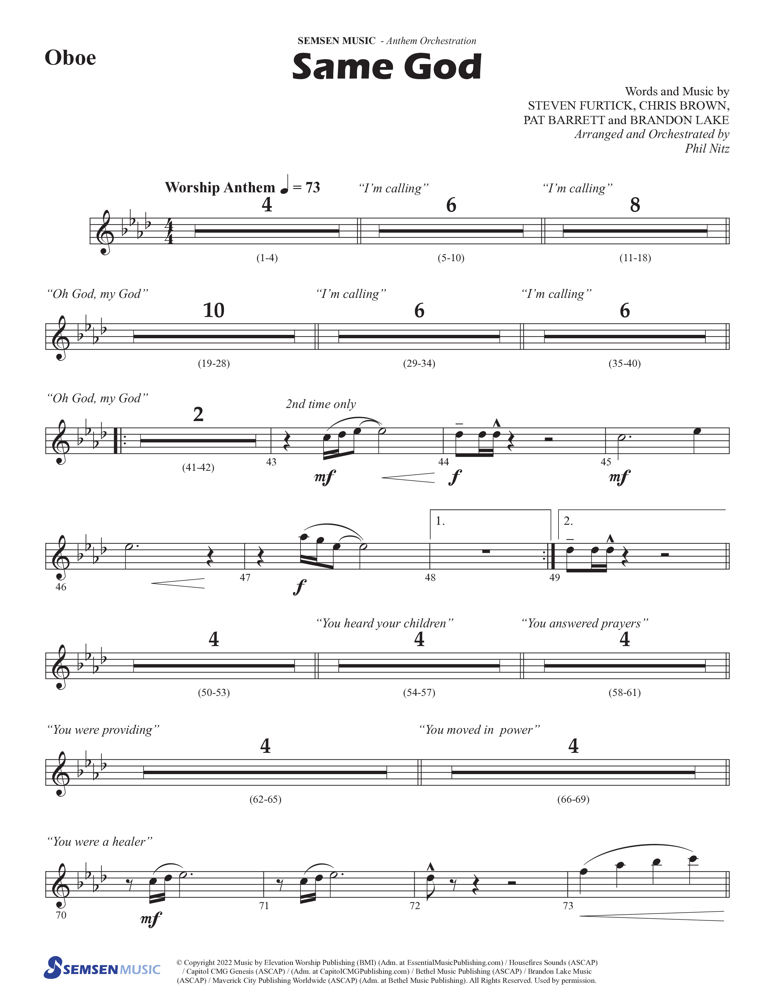 Same God (Choral Anthem SATB) Oboe (Semsen Music / Arr. Phil Nitz)