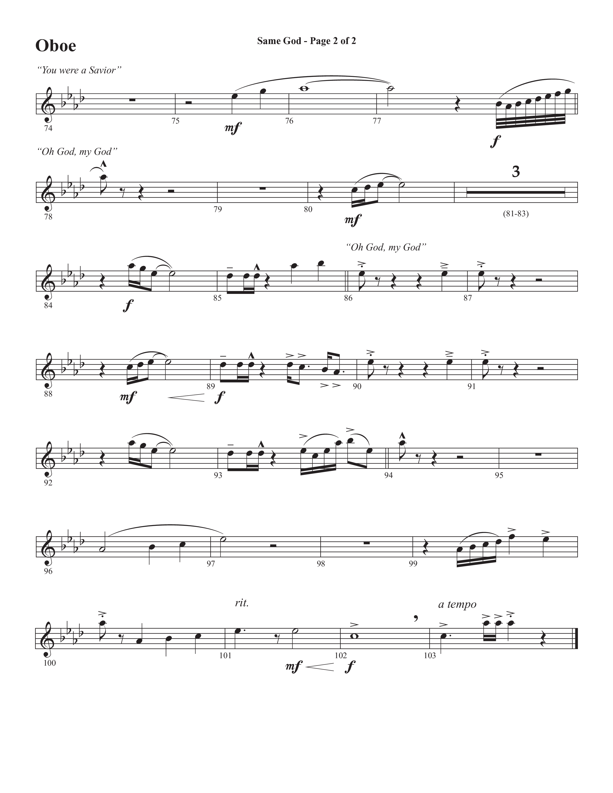 Same God (Choral Anthem SATB) Oboe (Semsen Music / Arr. Phil Nitz)