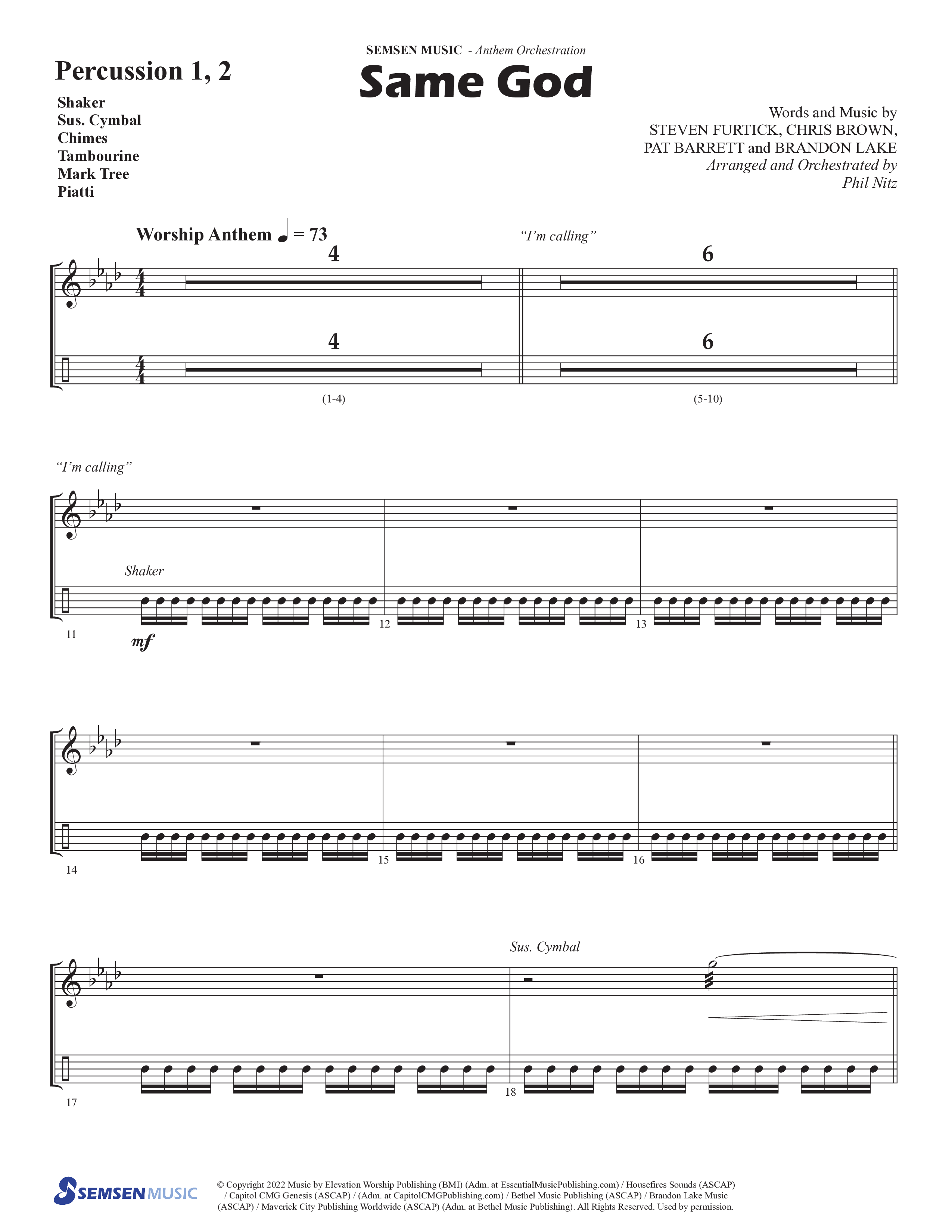 Same God (Choral Anthem SATB) Percussion 1/2 (Semsen Music / Arr. Phil Nitz)