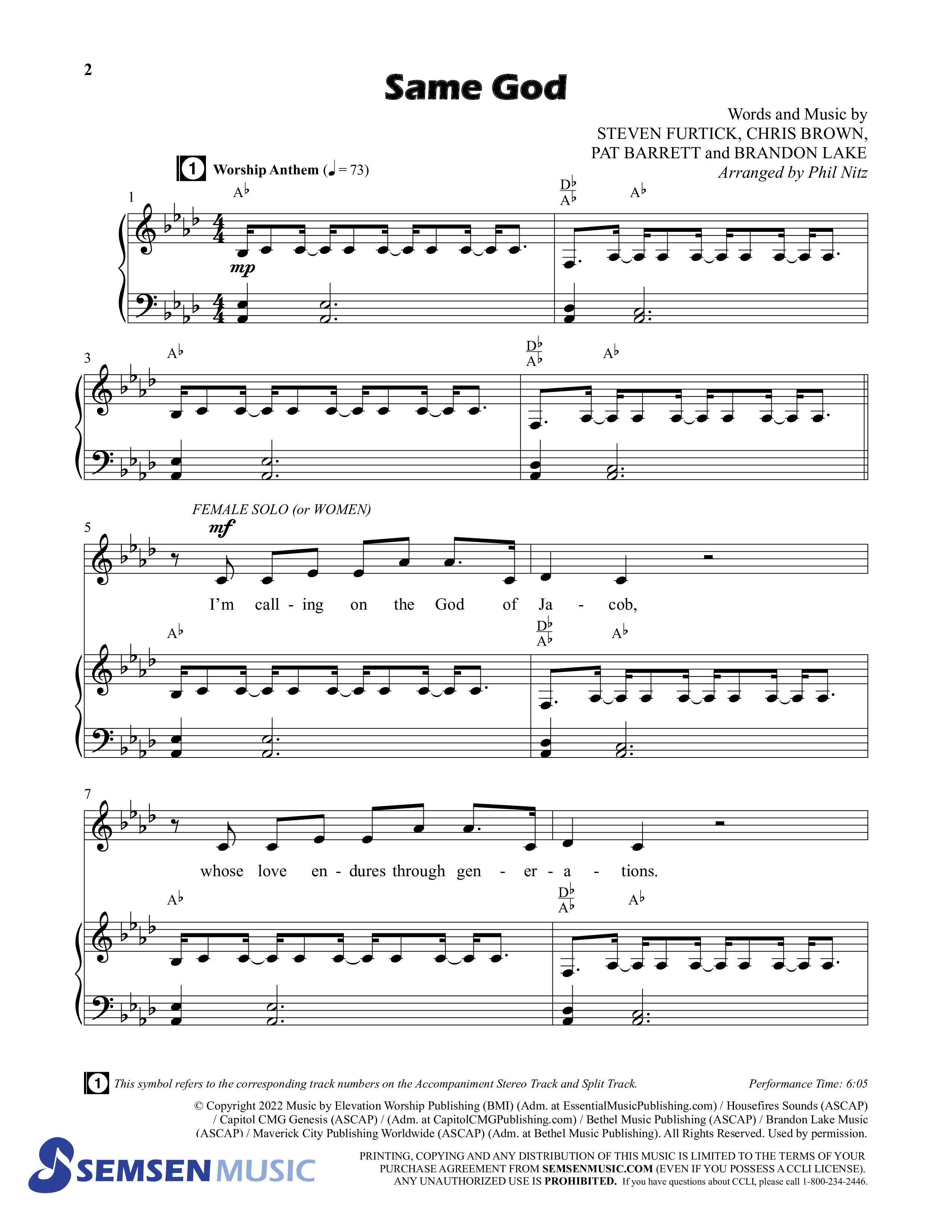 Same God (Choral Anthem SATB) Anthem (SATB/Piano) (Semsen Music / Arr. Phil Nitz)