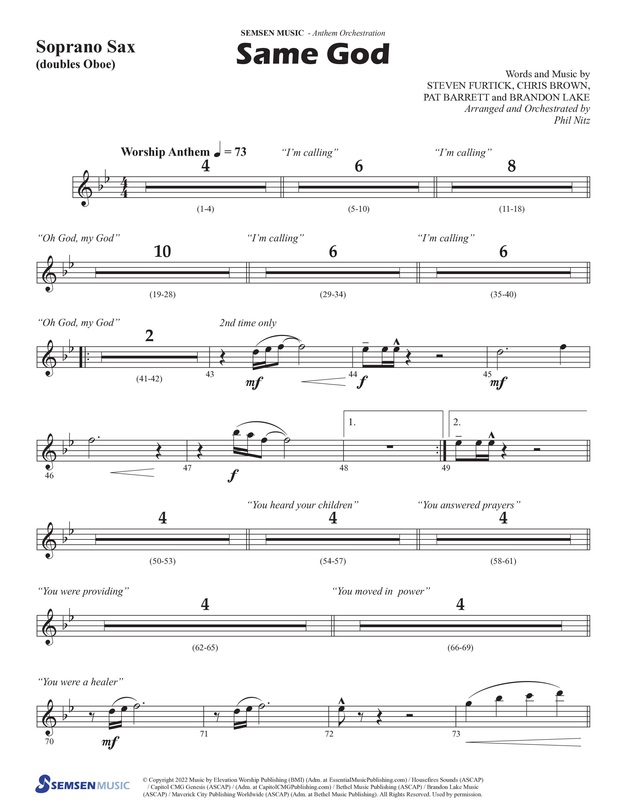 Same God (Choral Anthem SATB) Soprano Sax (Semsen Music / Arr. Phil Nitz)