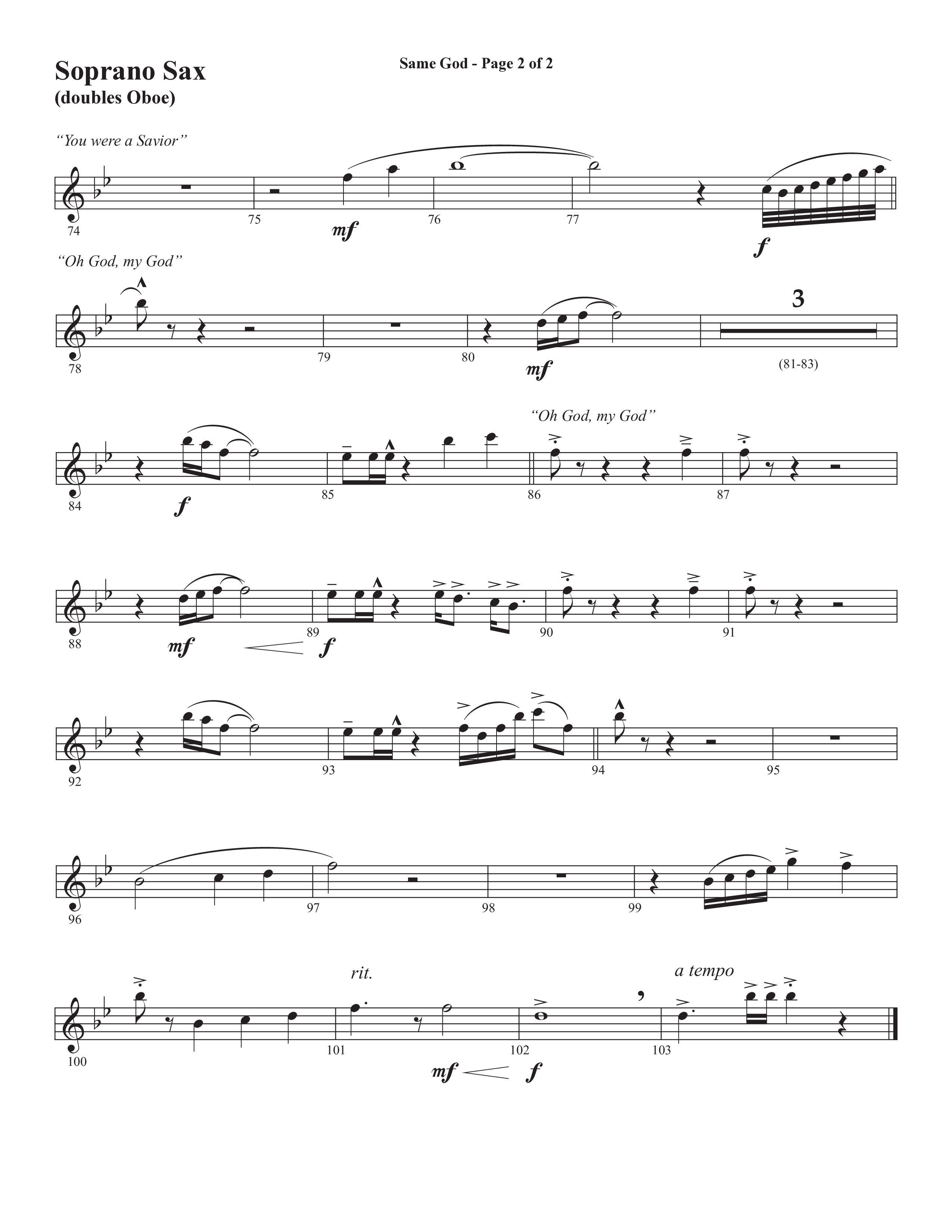 Same God (Choral Anthem SATB) Soprano Sax (Semsen Music / Arr. Phil Nitz)