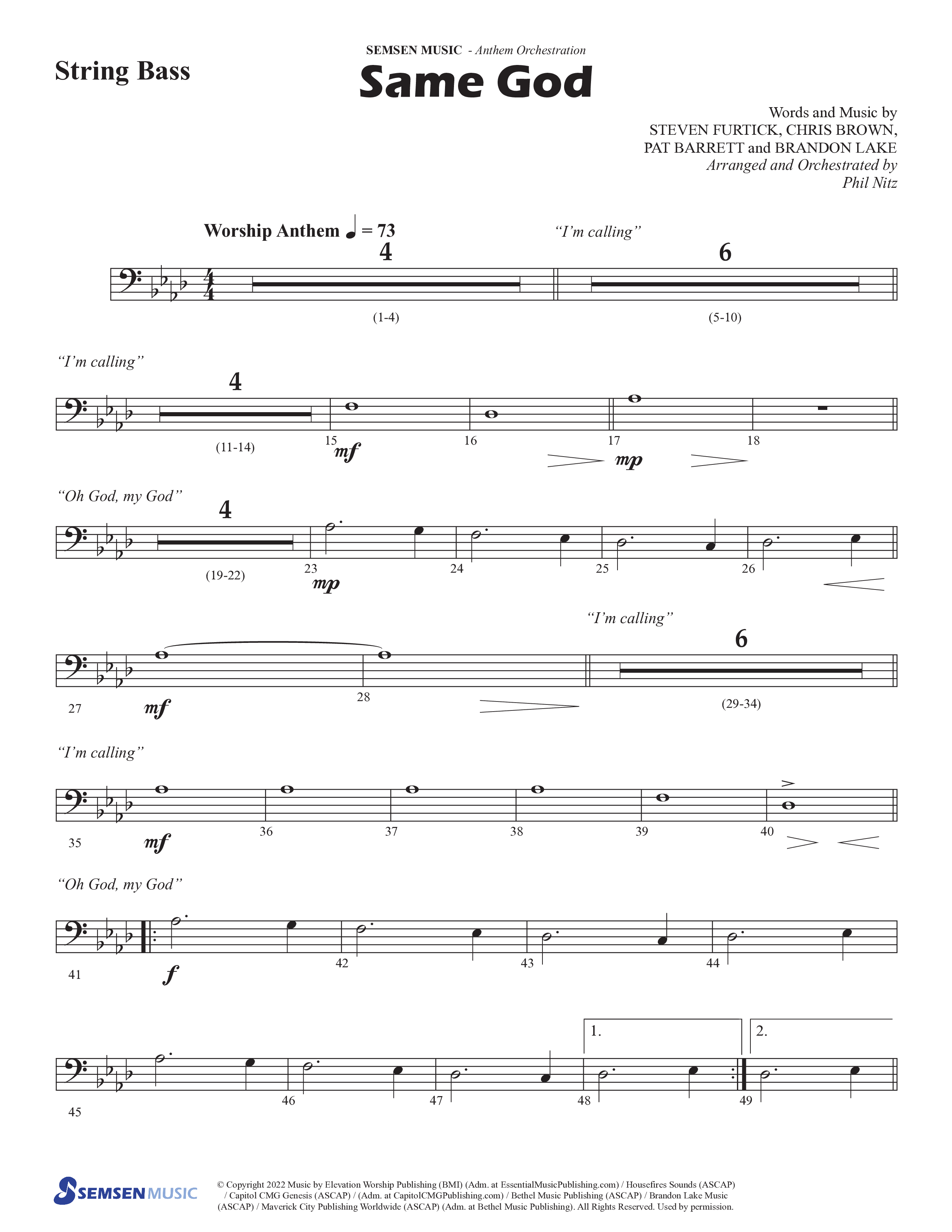 Same God (Choral Anthem SATB) String Bass (Semsen Music / Arr. Phil Nitz)