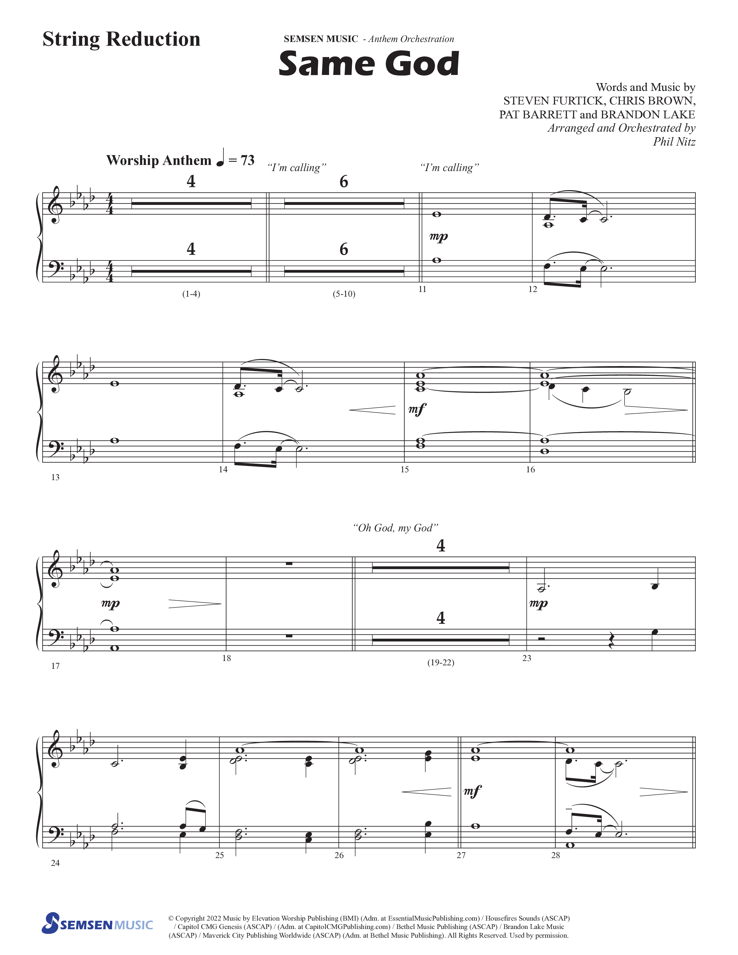 Same God (Choral Anthem SATB) String Reduction (Semsen Music / Arr. Phil Nitz)