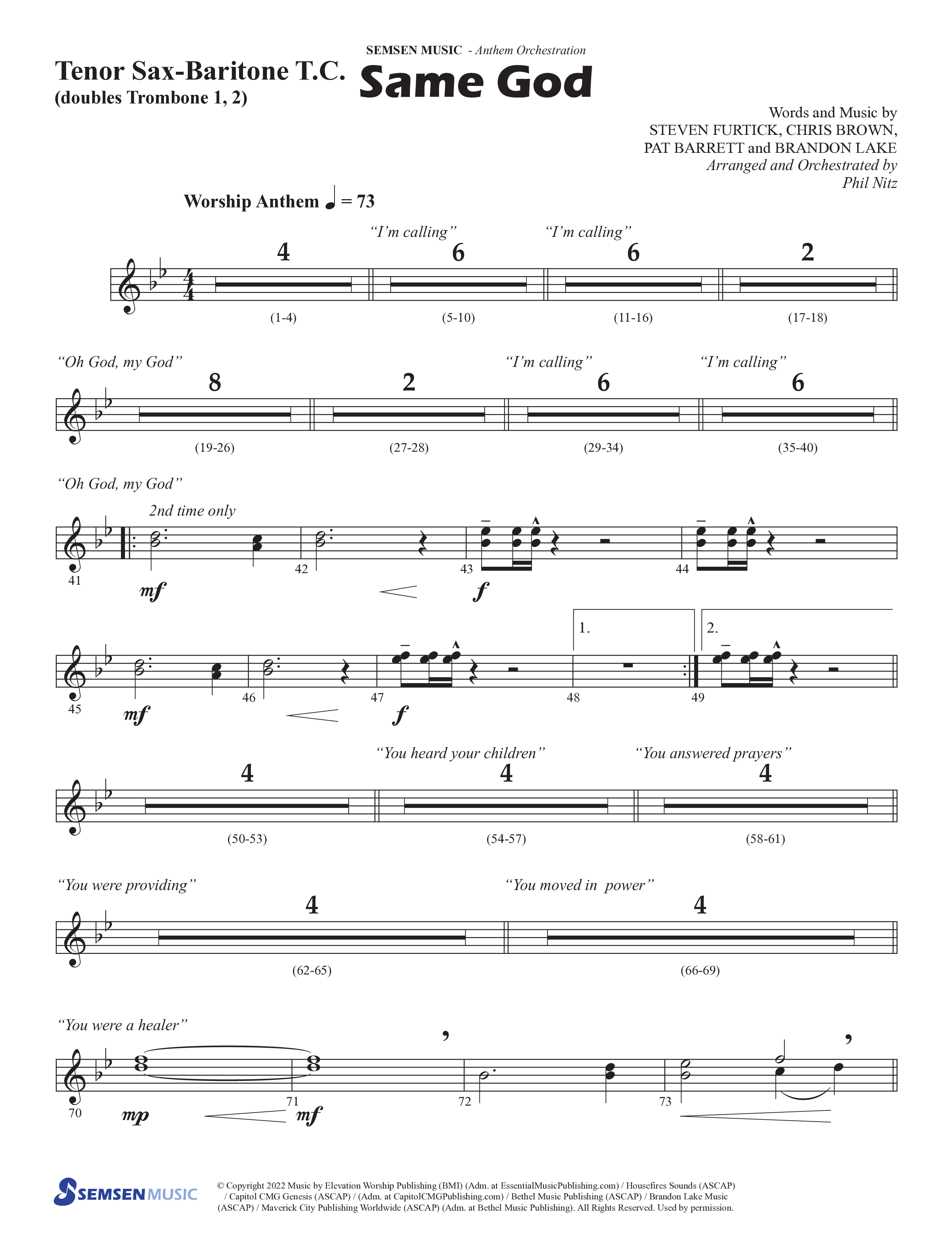 Same God (Choral Anthem SATB) Tenor Sax/Baritone T.C. (Semsen Music / Arr. Phil Nitz)