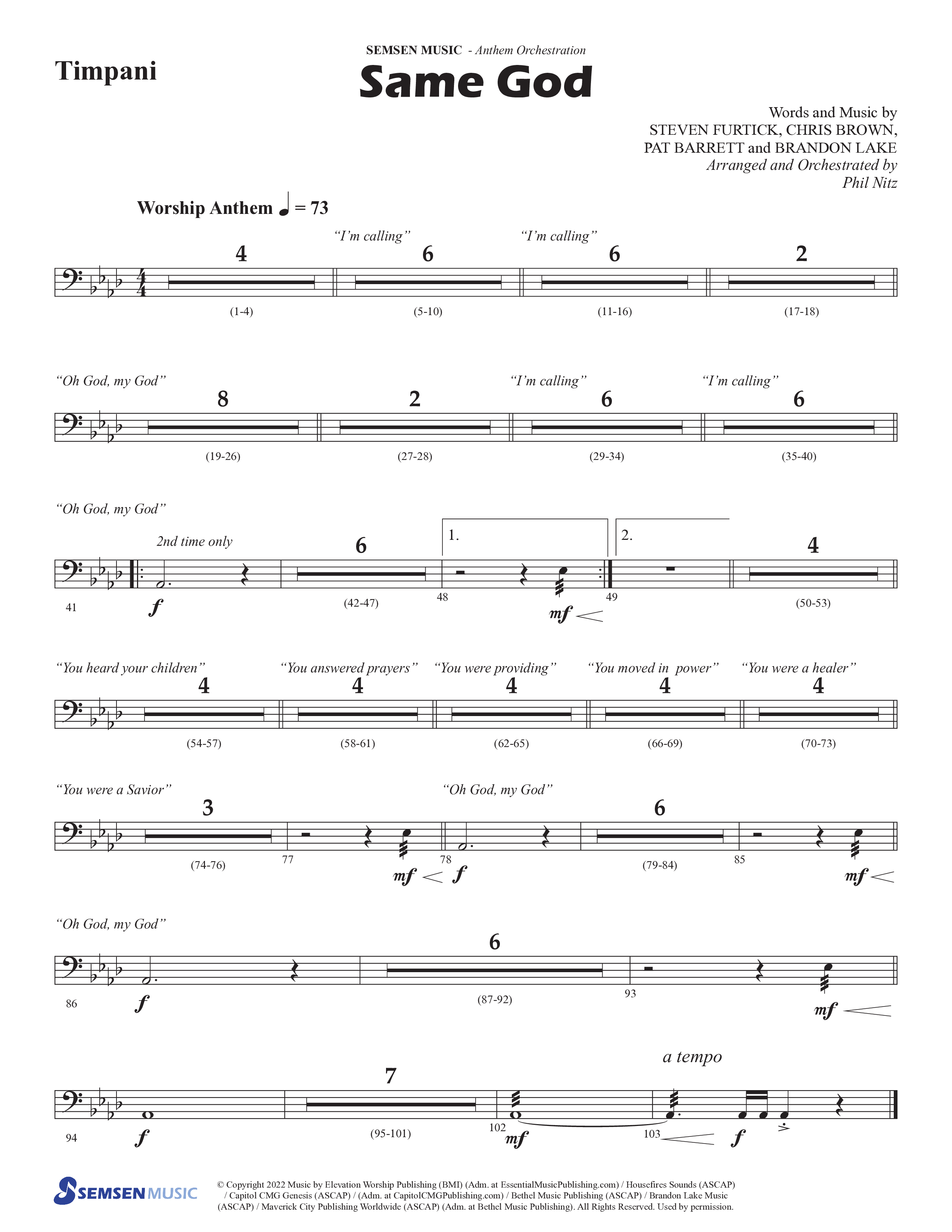 Same God (Choral Anthem SATB) Timpani (Semsen Music / Arr. Phil Nitz)