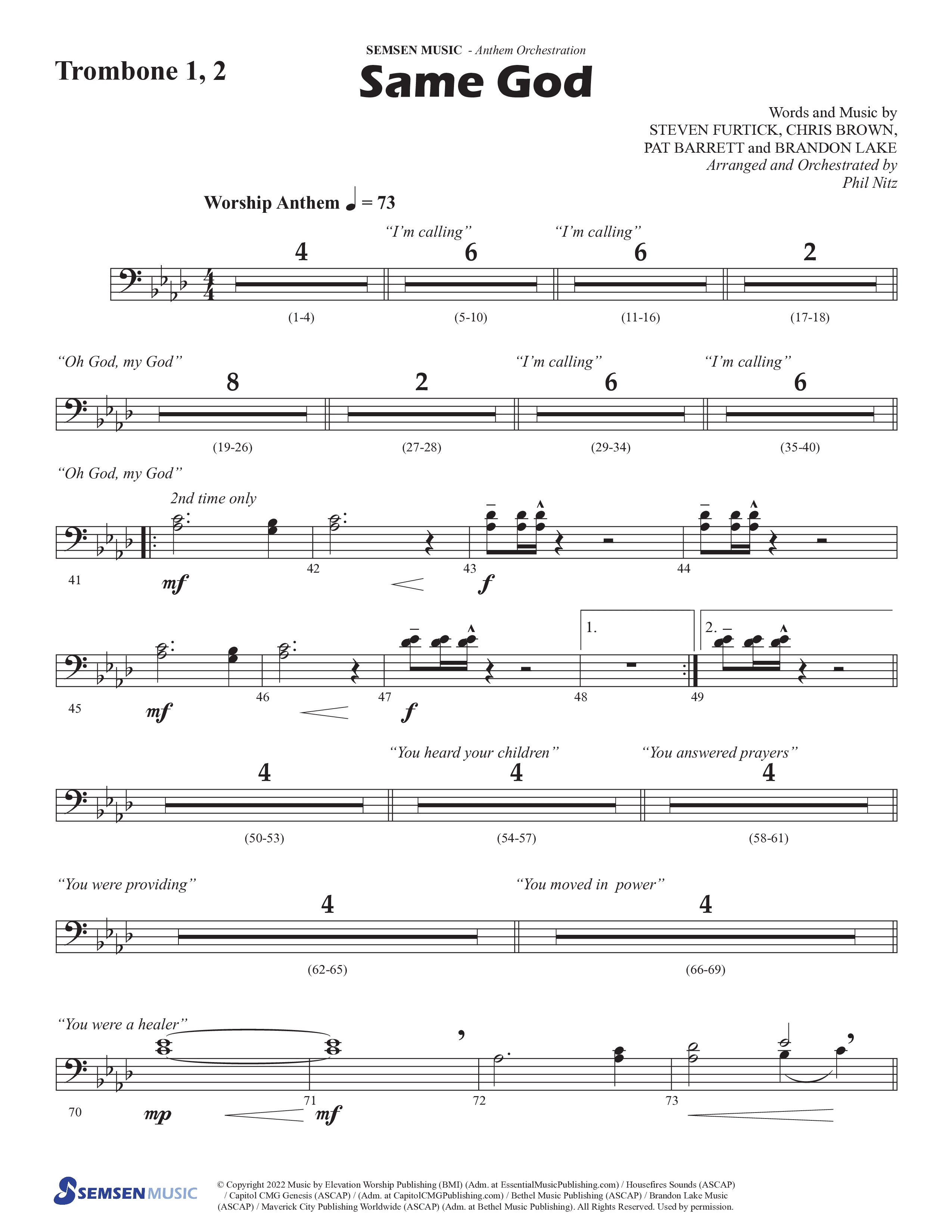 Same God (Choral Anthem SATB) Trombone 1/2 (Semsen Music / Arr. Phil Nitz)