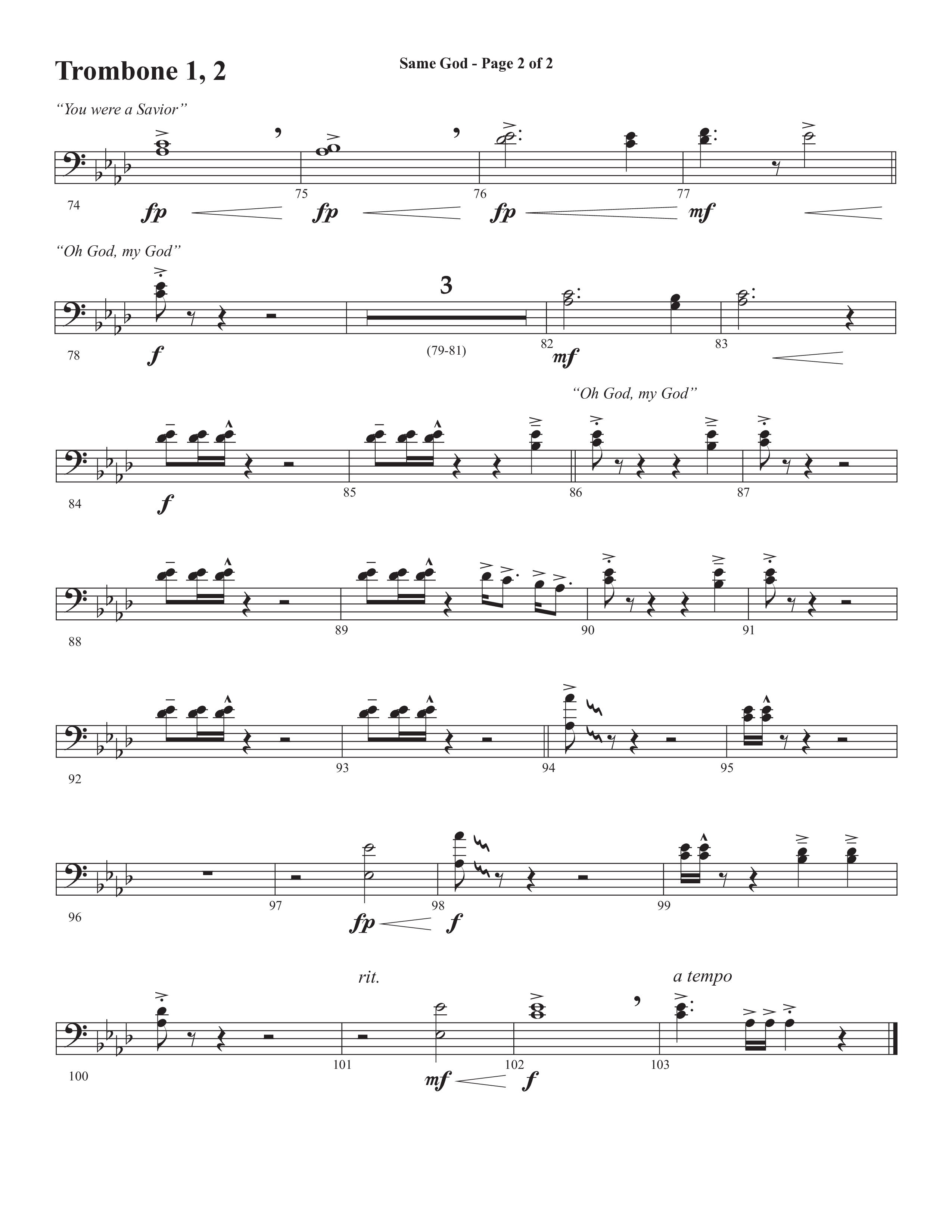 Same God (Choral Anthem SATB) Trombone 1/2 (Semsen Music / Arr. Phil Nitz)