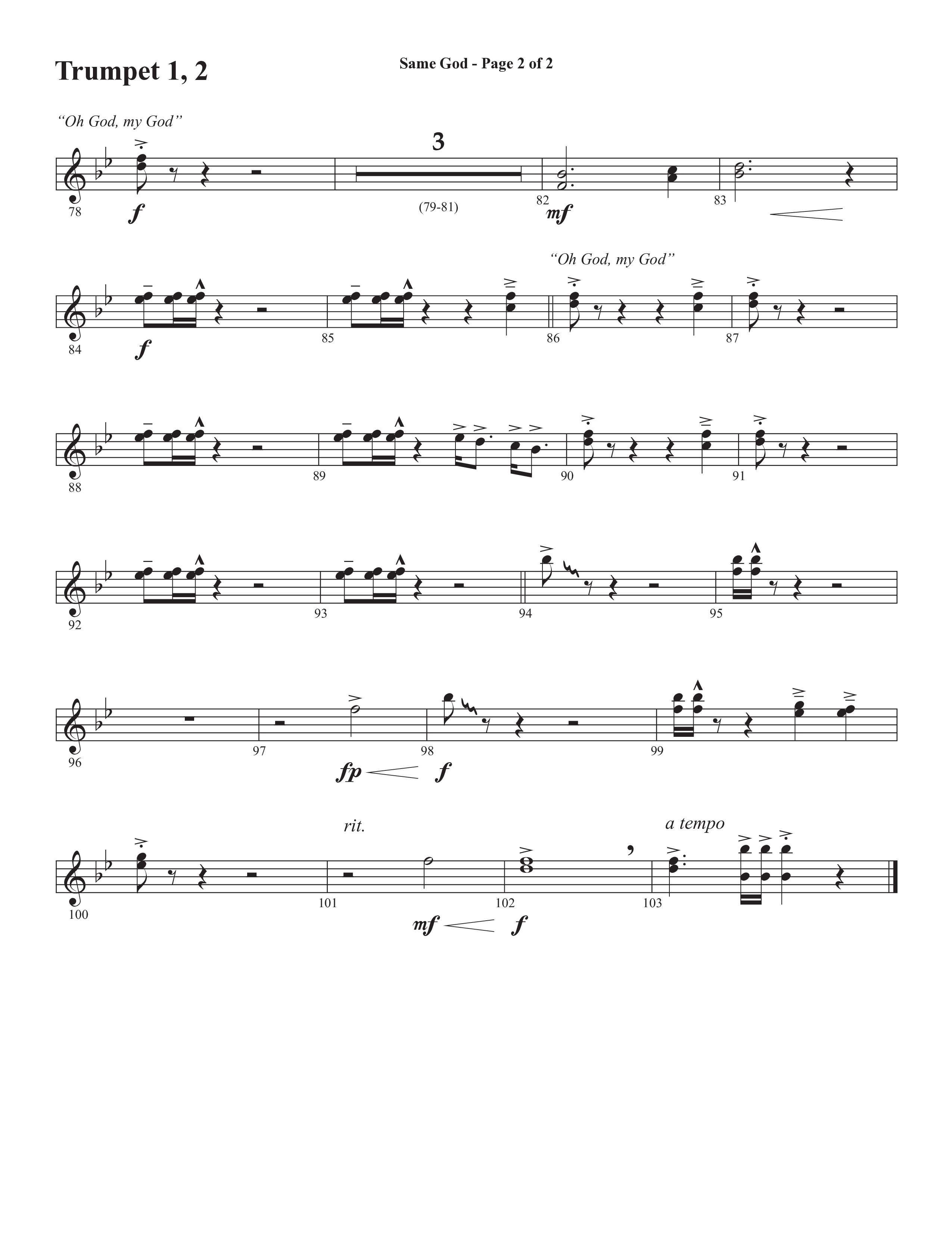 Same God (Choral Anthem SATB) Trumpet 1,2 (Semsen Music / Arr. Phil Nitz)