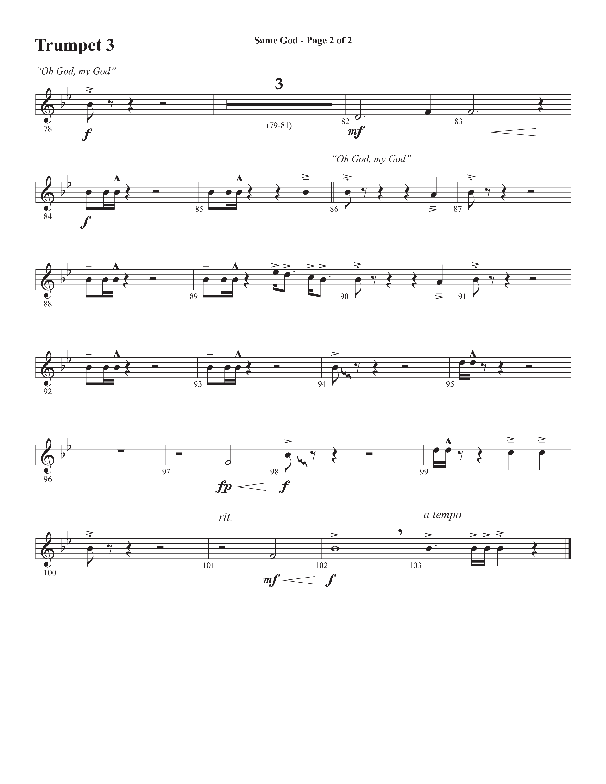 Same God (Choral Anthem SATB) Trumpet 3 (Semsen Music / Arr. Phil Nitz)