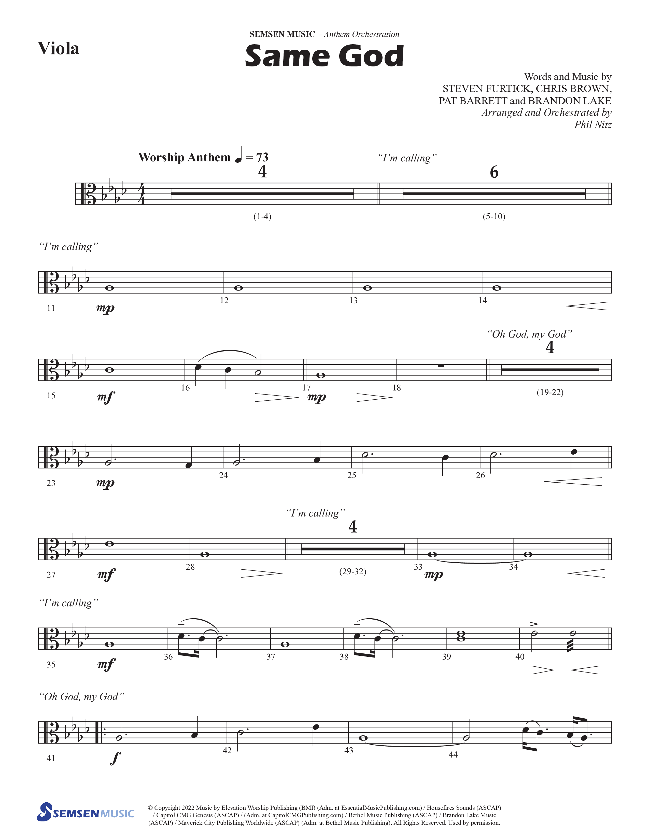 Same God (Choral Anthem SATB) Viola (Semsen Music / Arr. Phil Nitz)