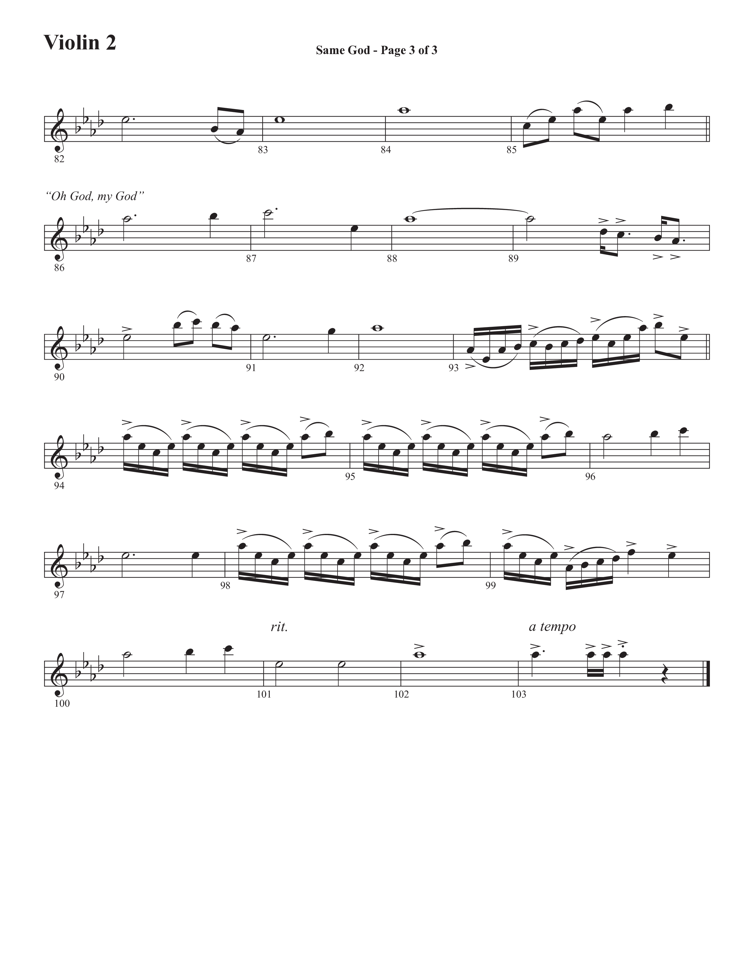 Same God (Choral Anthem SATB) Violin 2 (Semsen Music / Arr. Phil Nitz)