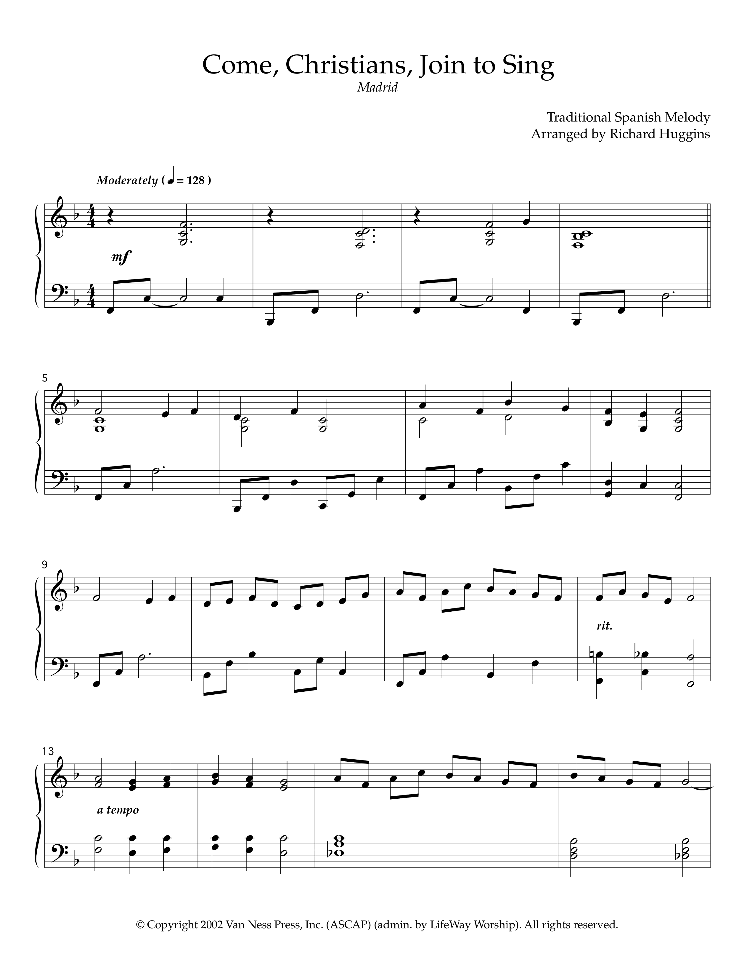 Come Christians Join To Sing (Instrumental) Piano Sheet (Lifeway Worship / Arr. Richard Huggins)