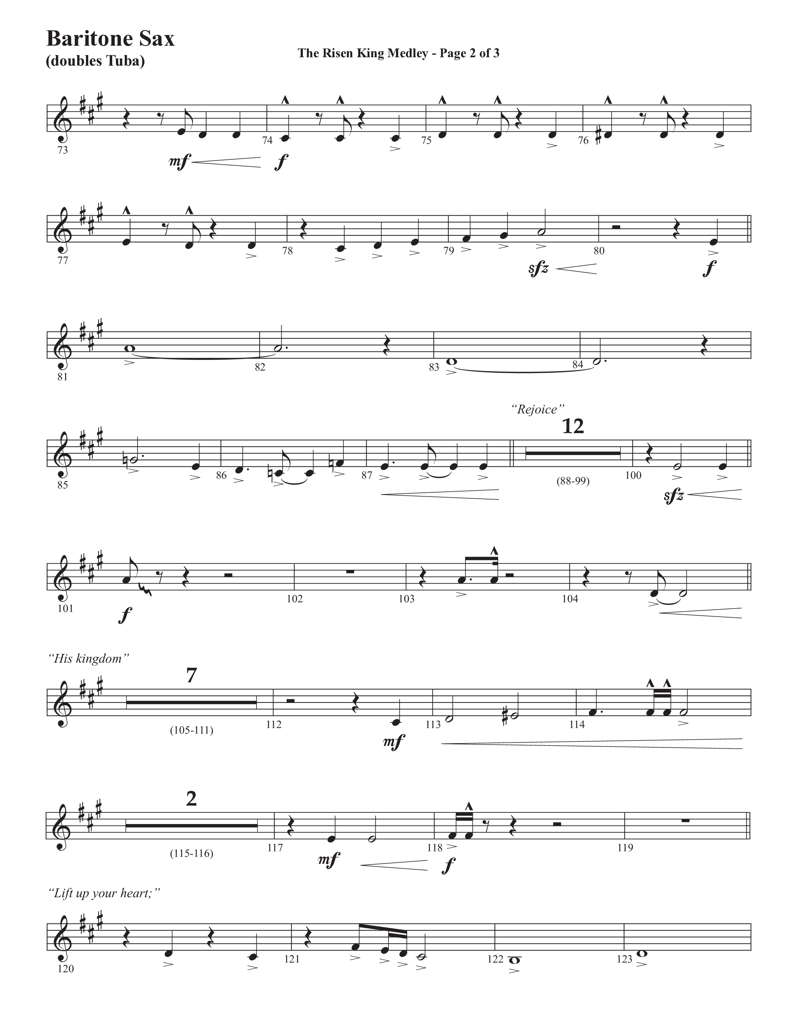 The Risen King Medley (Choral Anthem SATB) Bari Sax (Semsen Music / Arr. John Bolin / Orch. Cliff Duren)