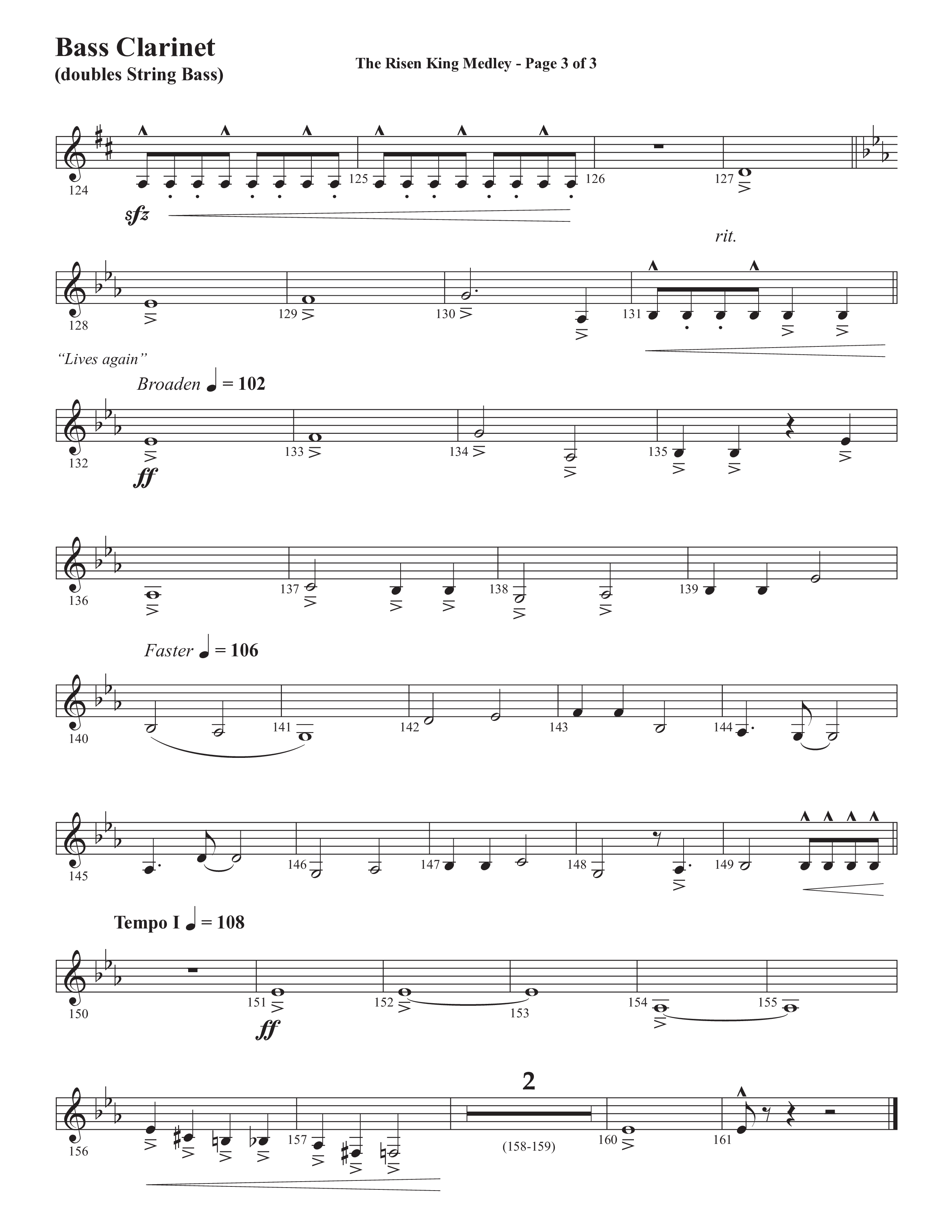 The Risen King Medley (Choral Anthem SATB) Bass Clarinet (Semsen Music / Arr. John Bolin / Orch. Cliff Duren)