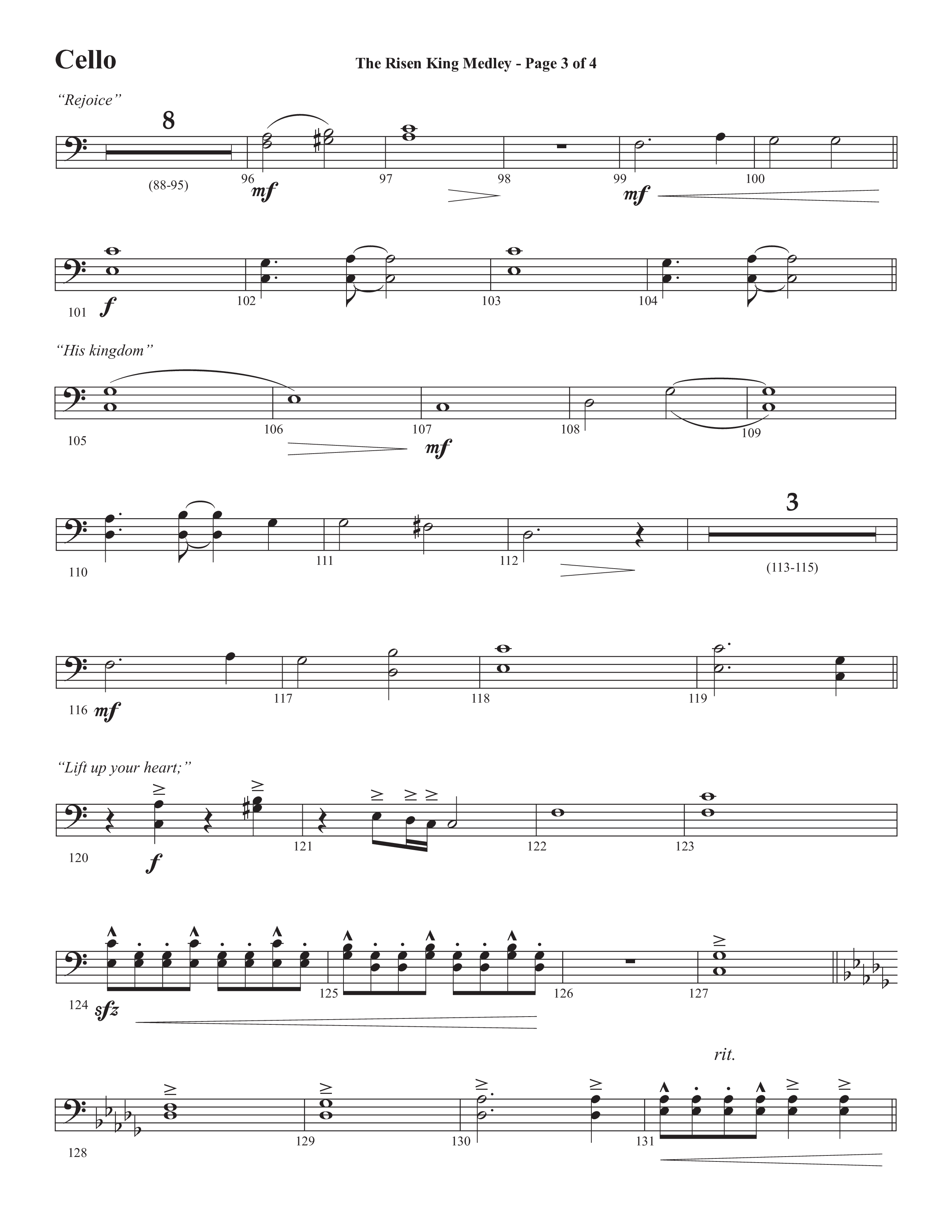 The Risen King Medley (Choral Anthem SATB) Cello (Semsen Music / Arr. John Bolin / Orch. Cliff Duren)