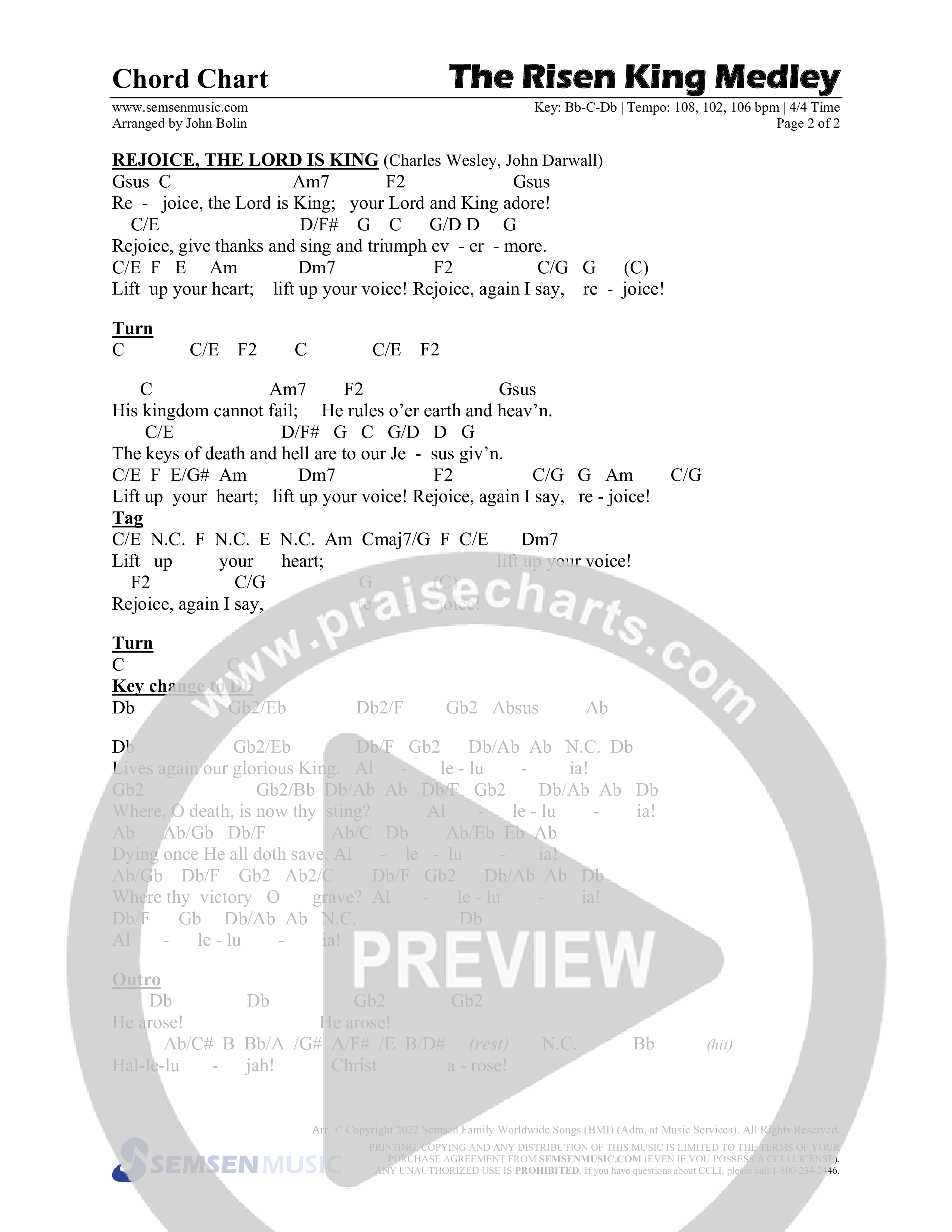 The Risen King Medley (Choral Anthem SATB) Chords & Lead Sheet (Semsen Music / Arr. John Bolin / Orch. Cliff Duren)
