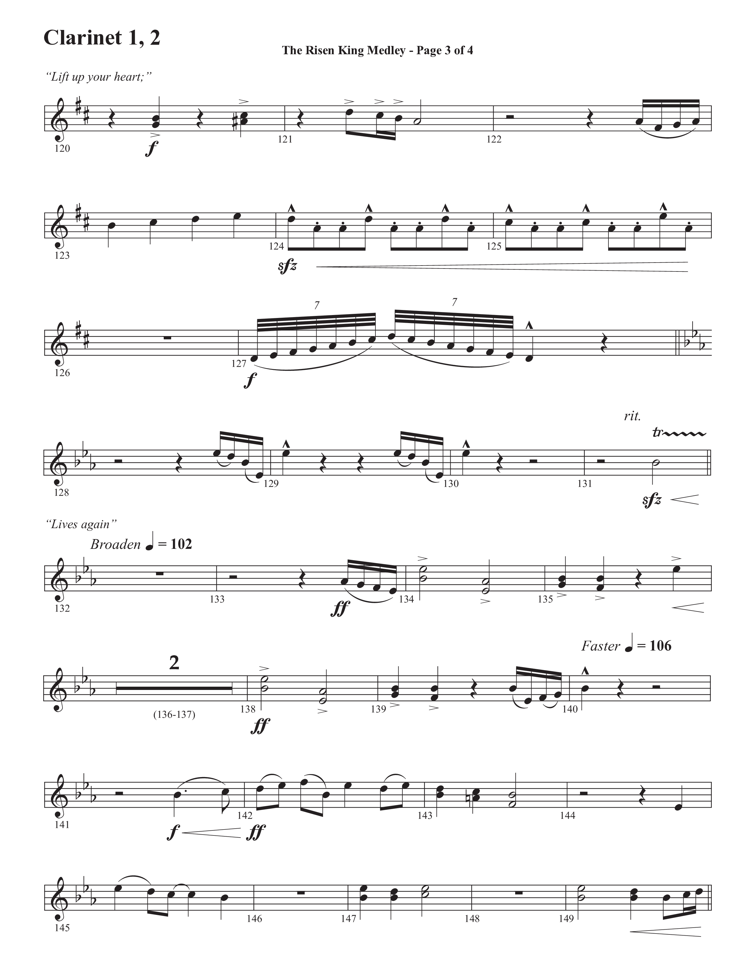 The Risen King Medley (Choral Anthem SATB) Clarinet 1/2 (Semsen Music / Arr. John Bolin / Orch. Cliff Duren)