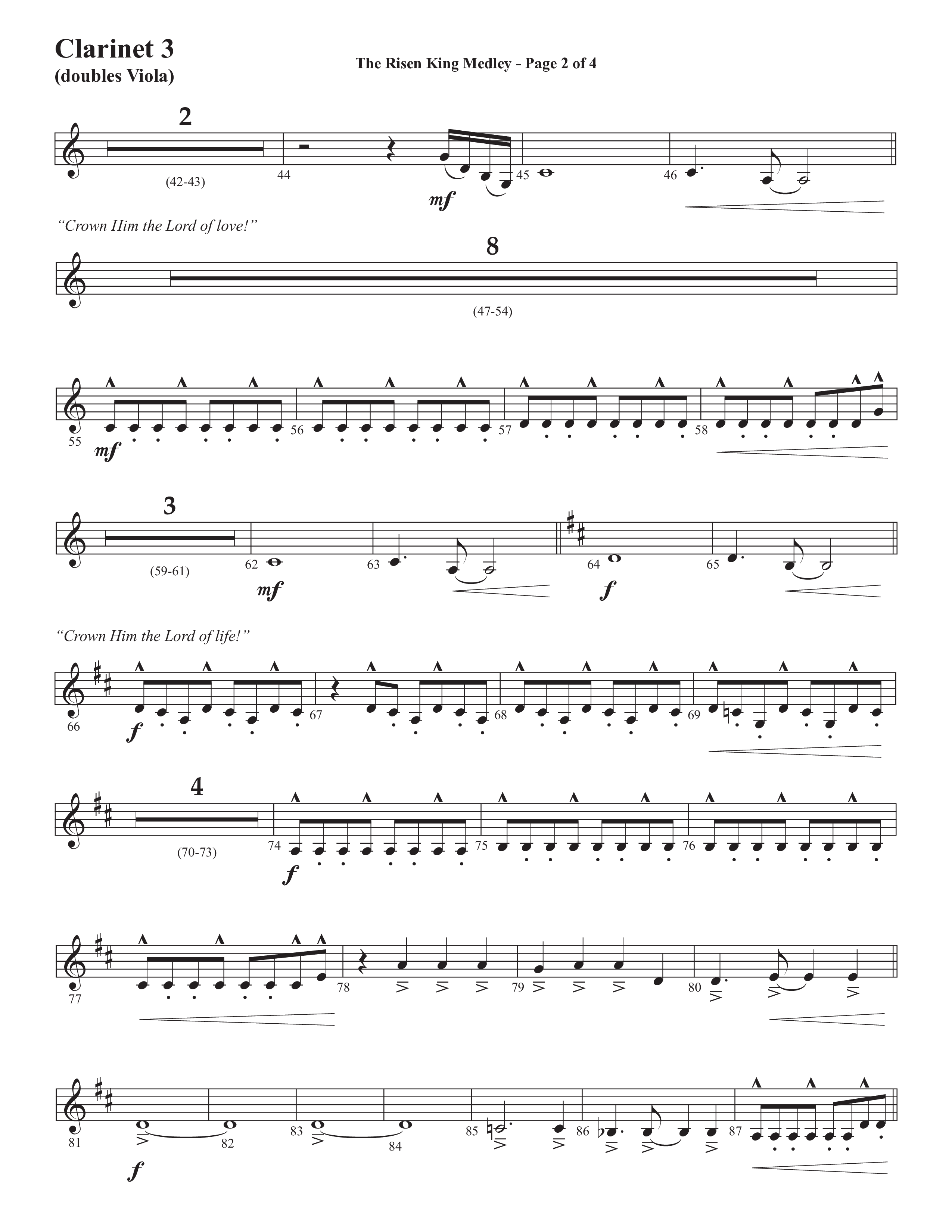 The Risen King Medley (Choral Anthem SATB) Clarinet 3 (Semsen Music / Arr. John Bolin / Orch. Cliff Duren)