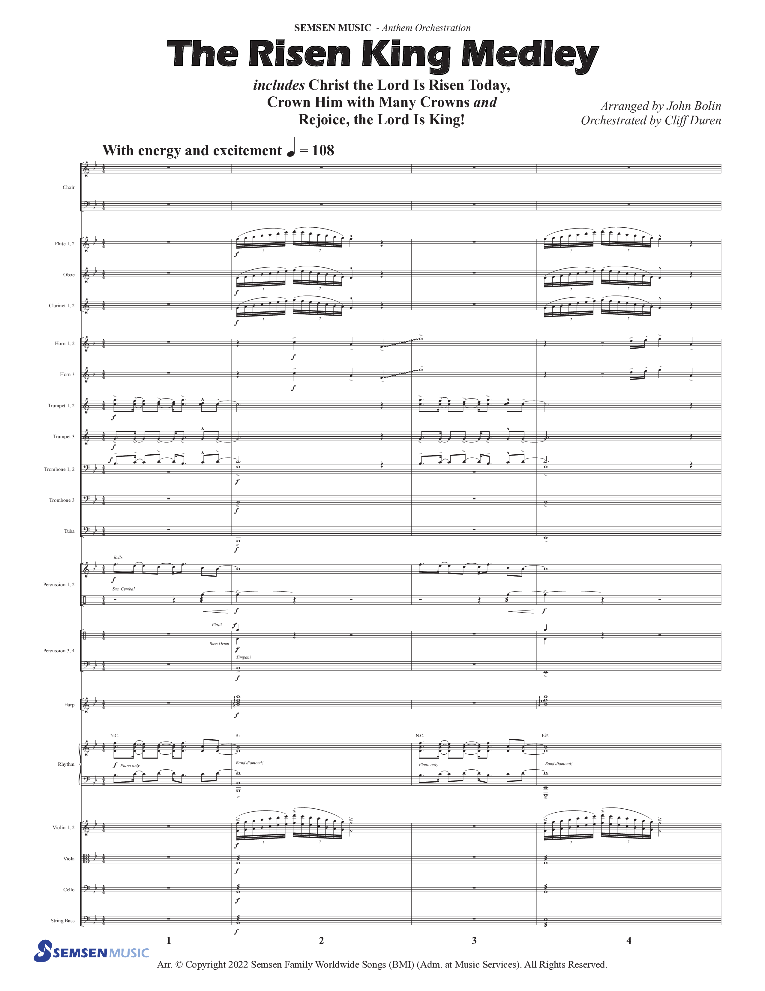 The Risen King Medley (Choral Anthem SATB) Conductor's Score (Semsen Music / Arr. John Bolin / Orch. Cliff Duren)