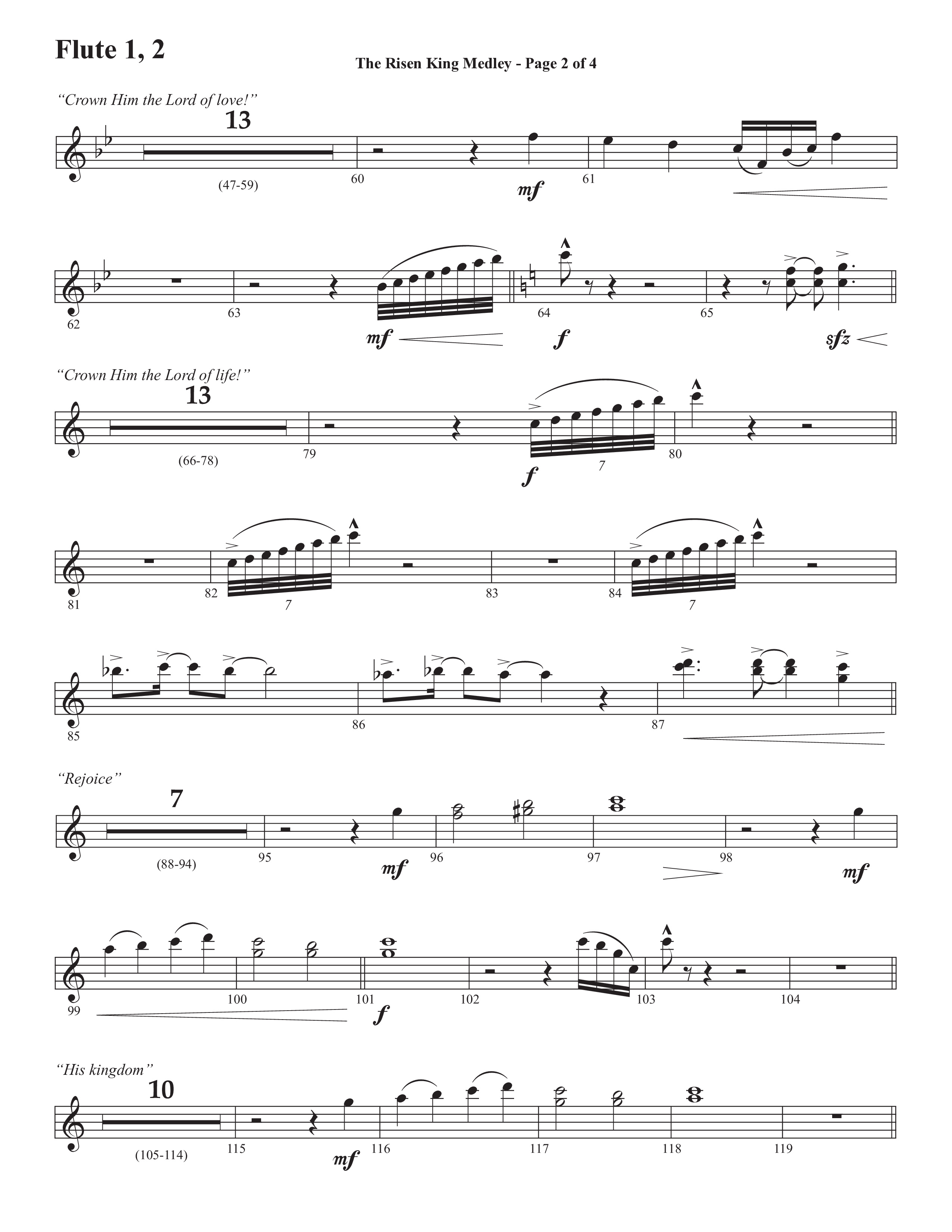 The Risen King Medley (Choral Anthem SATB) Flute 1/2 (Semsen Music / Arr. John Bolin / Orch. Cliff Duren)