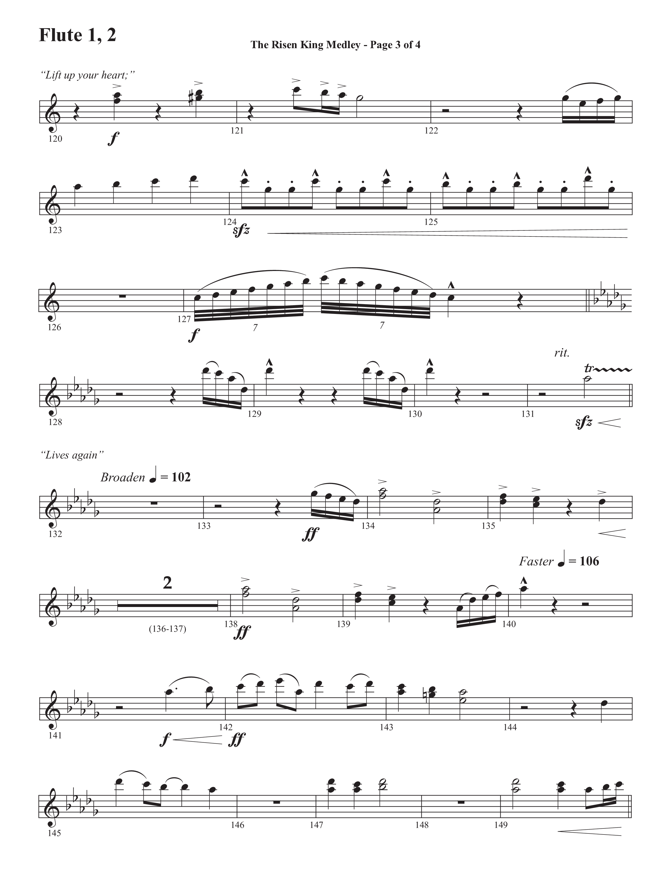 The Risen King Medley (Choral Anthem SATB) Flute 1/2 (Semsen Music / Arr. John Bolin / Orch. Cliff Duren)