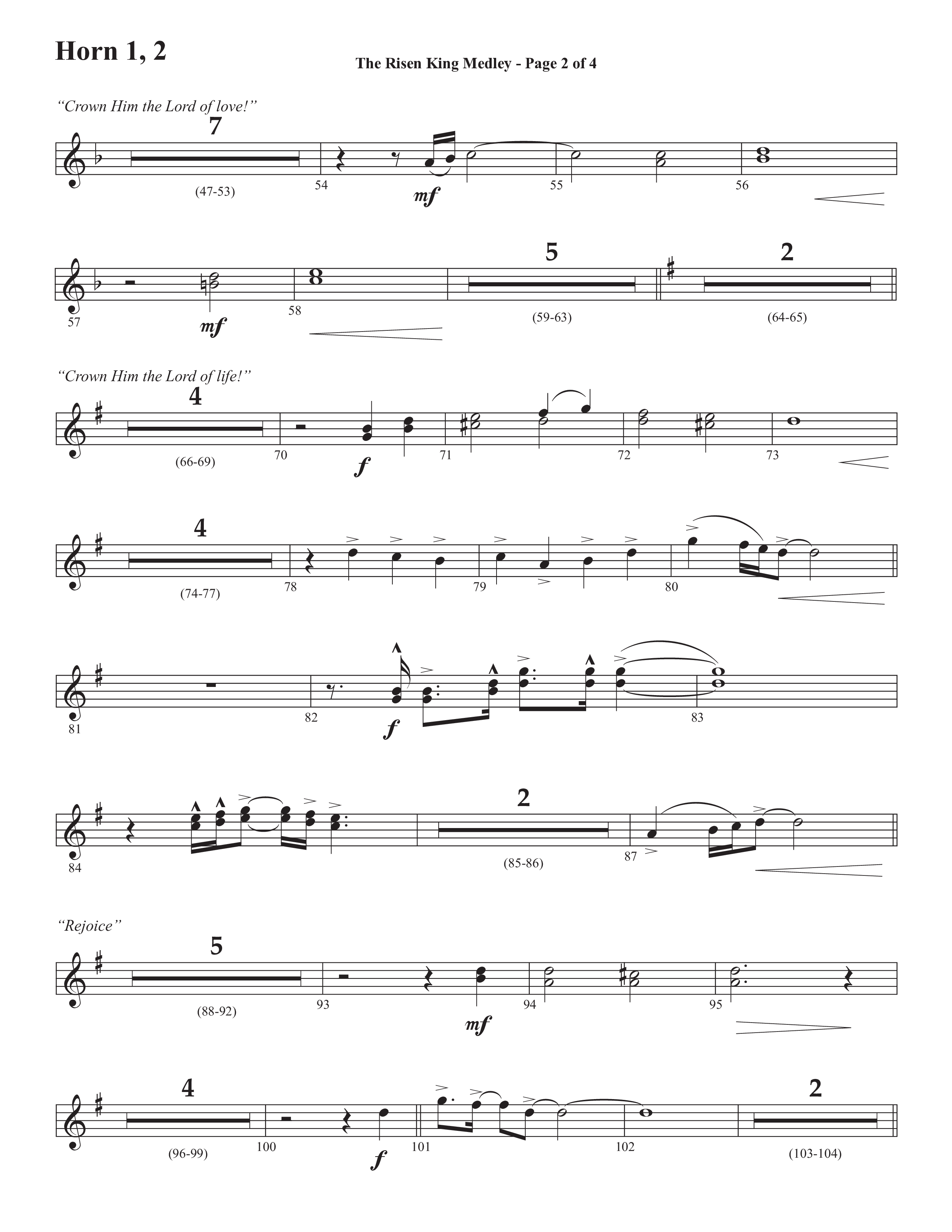 The Risen King Medley (Choral Anthem SATB) French Horn 1/2 (Semsen Music / Arr. John Bolin / Orch. Cliff Duren)