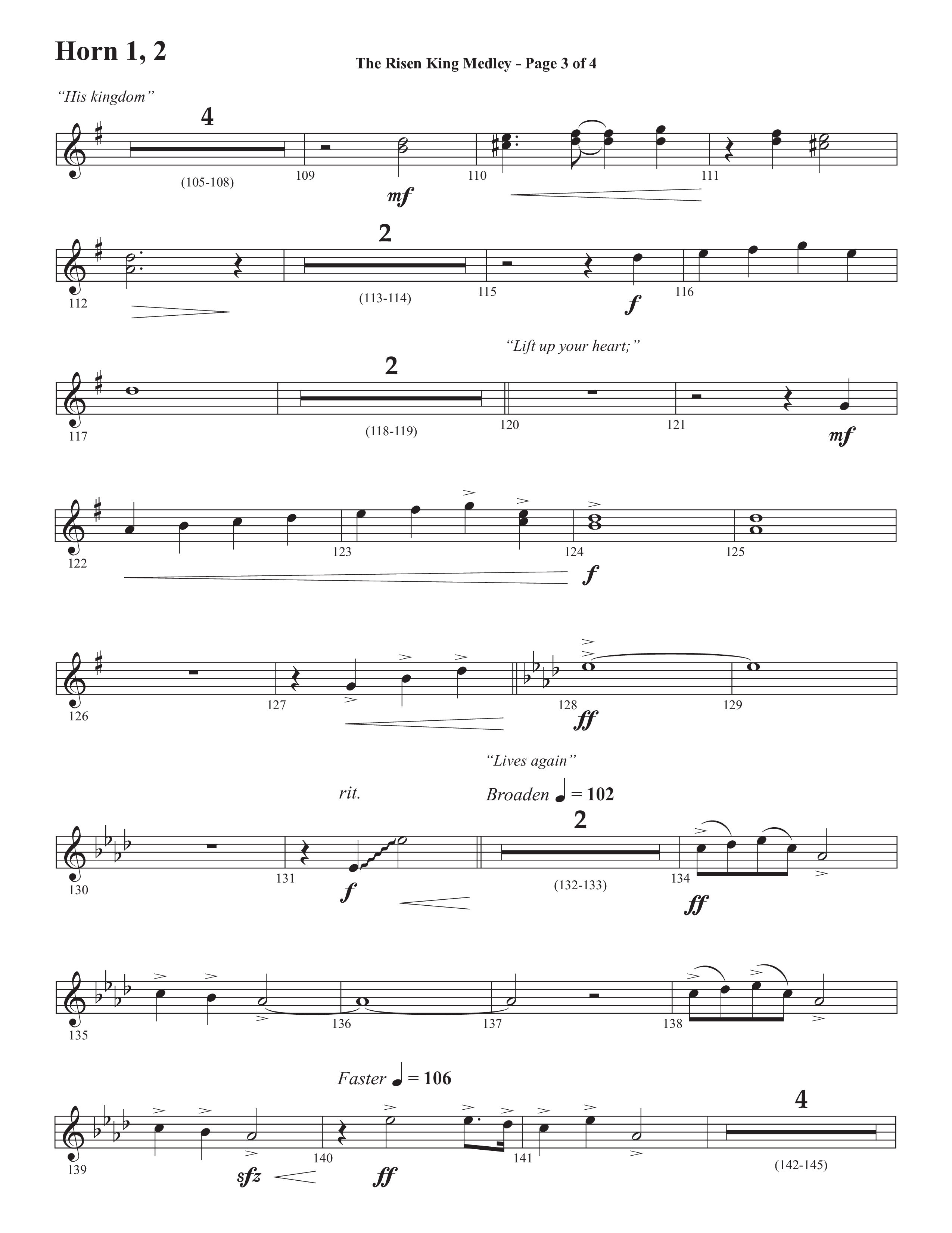 The Risen King Medley (Choral Anthem SATB) French Horn 1/2 (Semsen Music / Arr. John Bolin / Orch. Cliff Duren)